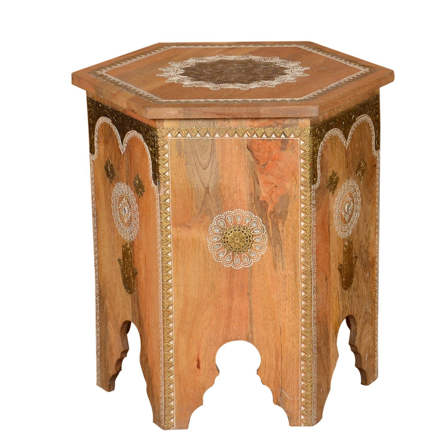 2 aus im Vintage er Massivholz RK38-10 Set), Moro Casa handverziert (Handgefertigt, Beistelltisch Teetische Couchtische Marokkanische Salman Orientalische Beistelltische 2-St., Landhaus-Stil