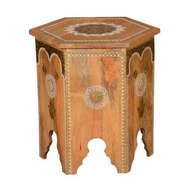 Casa Moro Beistelltisch Orientalische Beistelltische Salman aus Massivholz handverziert (Handgefertigt, 2-St., 2 er Set), Marokkanische Couchtische Teetische im Vintage Landhaus-Stil RK38-10