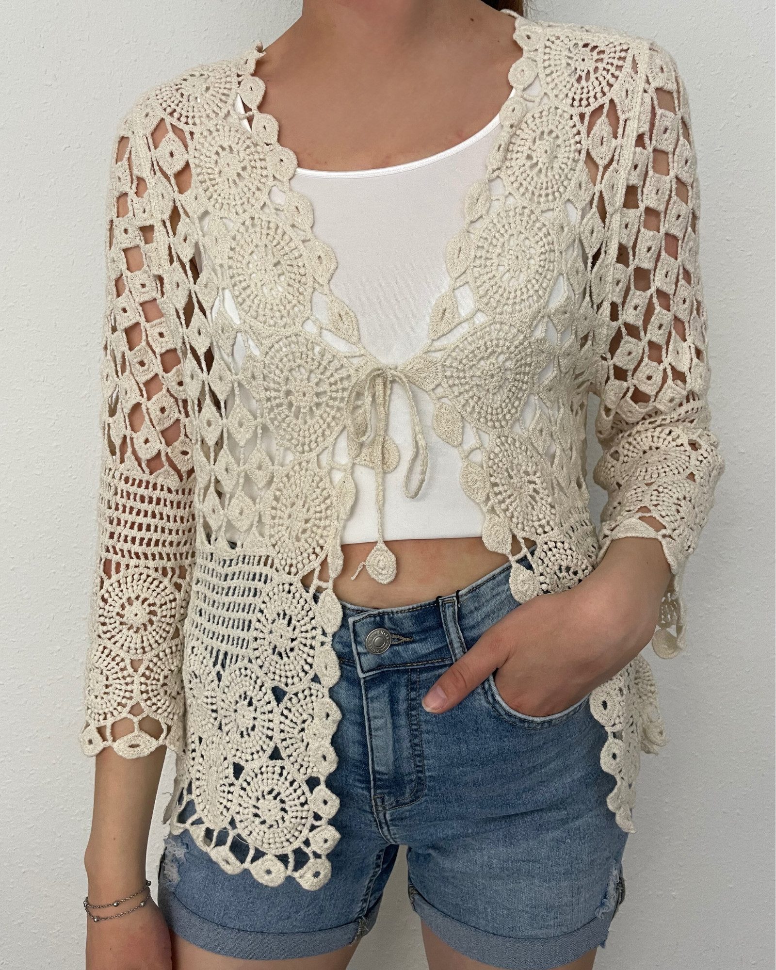 ITALY VIBES Strickweste - Hkelweste RINA - Weste mit rmel - Boho - ONE SIZE passt hier Gr. XS - XL-italy vibes 1
