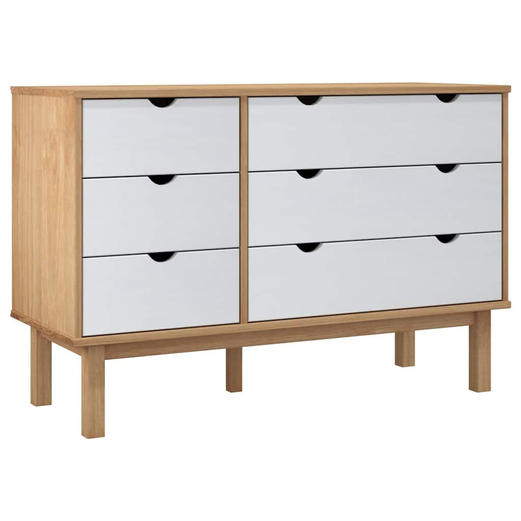 vidaXL Kommode Schubladenschrank OTTA Braun & Weiß 111x43x73,5 cm Massivholz (1 St)