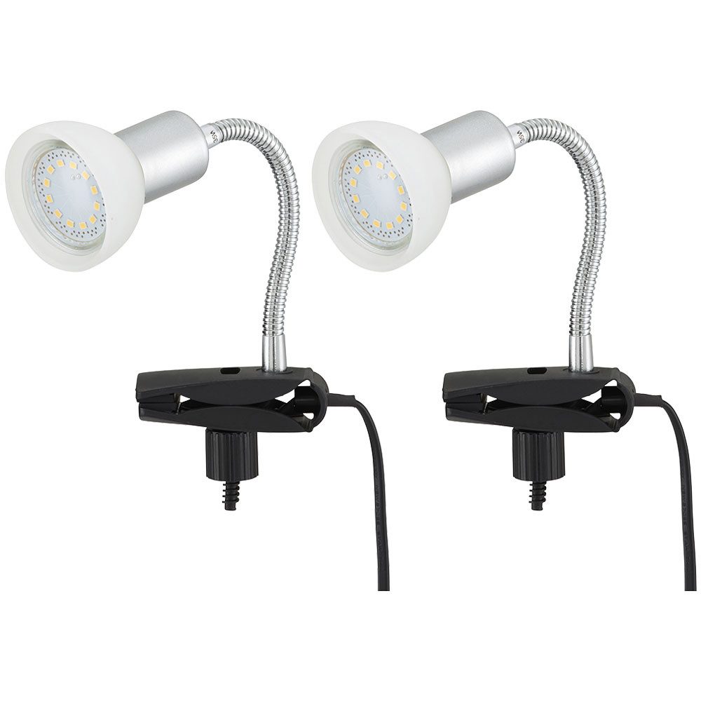 etc-shop LED Klemmleuchte, LED-Leuchtmittel fest verbaut, Warmweiß, Klemmlampe weiß Klemmlampe LED mit Stecker 2er Set