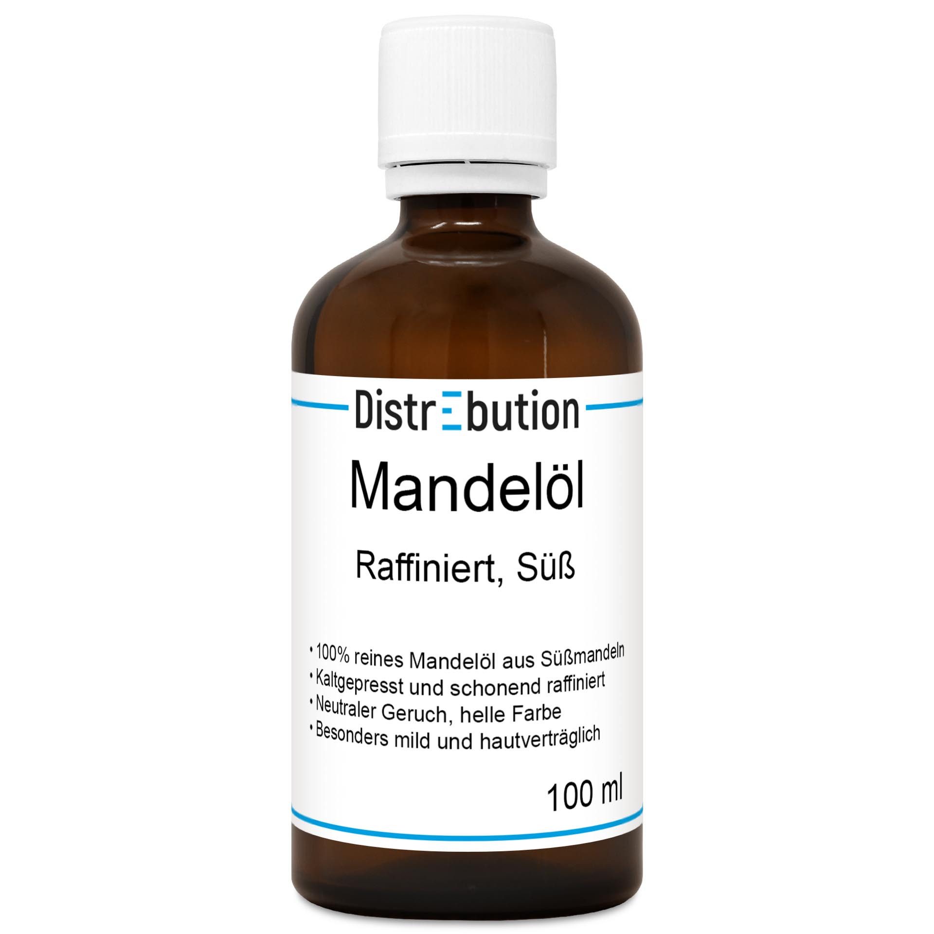 DistrEbution Körperöl Mandelöl 100 % rein, Süßmandelöl (Prunus Amygdalus Dulcis), Raffiniert, 100% Rein & Vegan