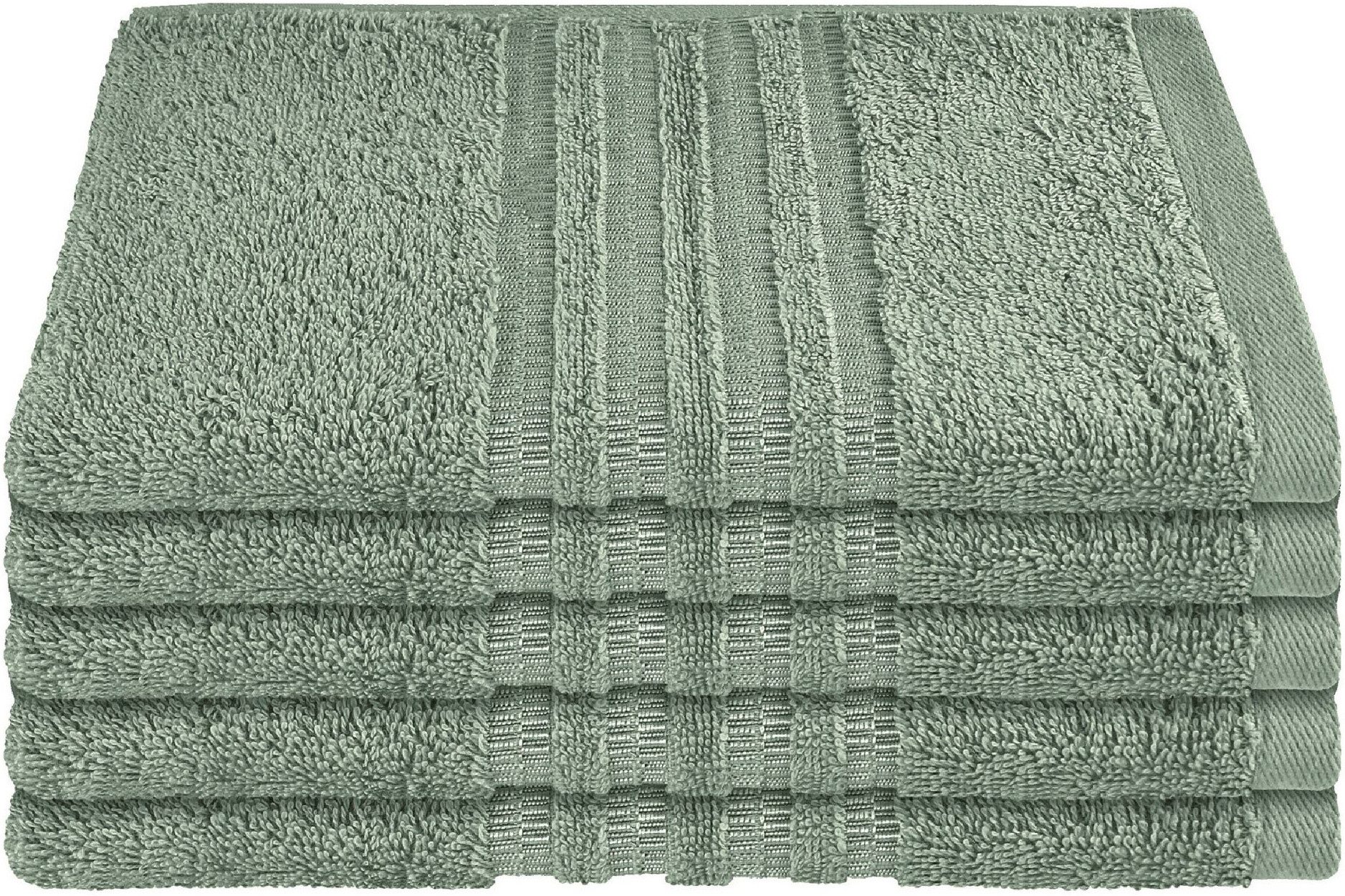Schiesser Gästehandtücher Milano aus 100% Baumwolle mit eleganter Bordüre in Hoch-Tief-Optik, Frottier (Set, 5-St), OEKO-TEX® MADE IN GREEN