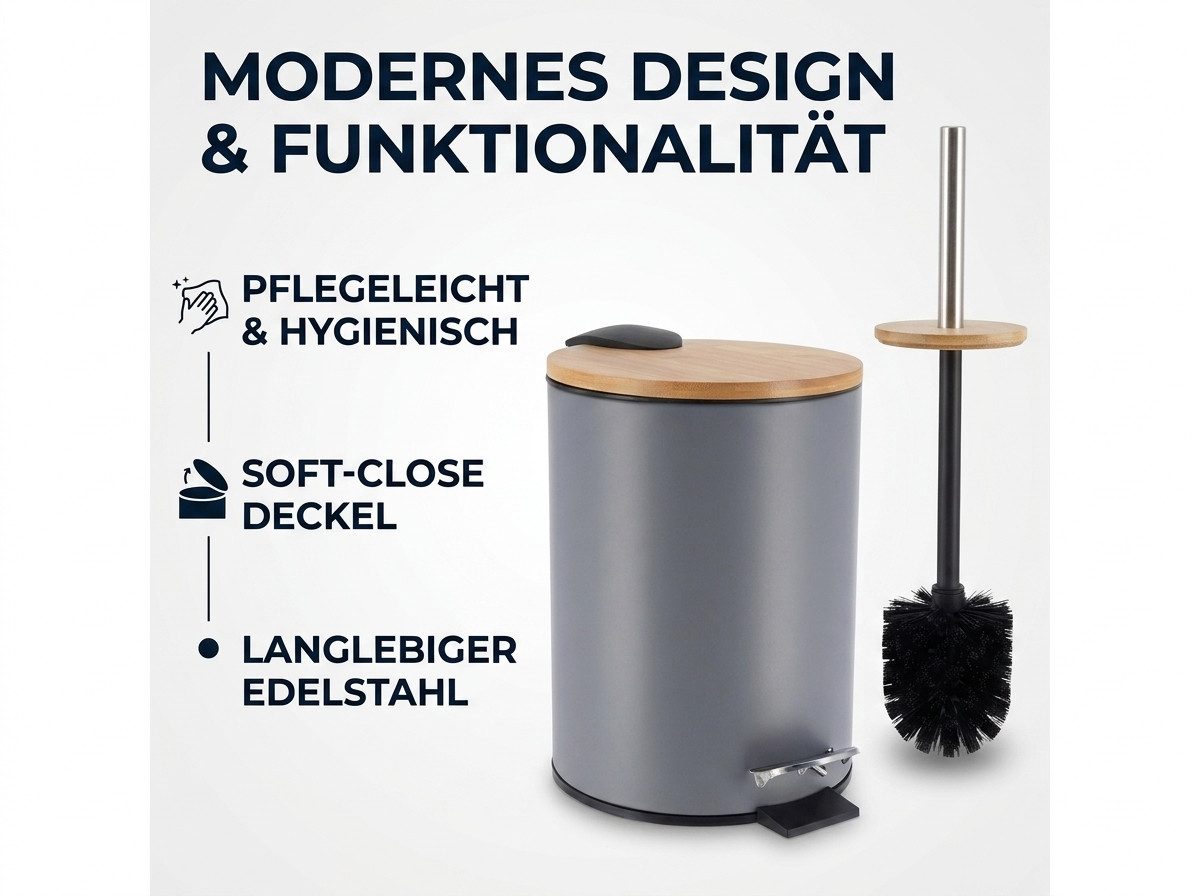 LikeKa Badaccessoire-Set 2 teilig Toilettenbürste und Kosmetikeimer matt mit Absenkautomatik