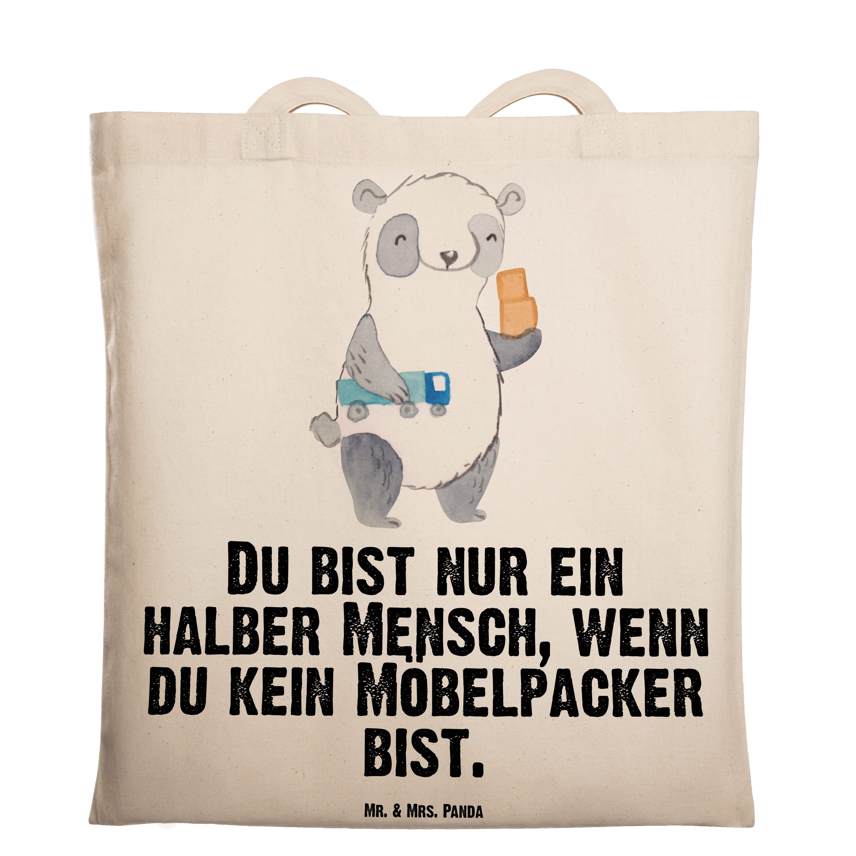 & - Mr. Panda R Möbelpacker Tragetasche Geschenk, mit Herz Mrs. Jutebeutel, Kollege, (1-tlg) Transparent -