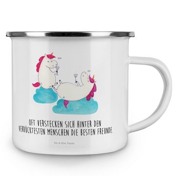 Mr. & Mrs. Panda Becher Einhorn Sekt - Weiß - Geschenk, Einhörner, Emaille Campingbecher, Spa, Emaille, Hochkratzfest