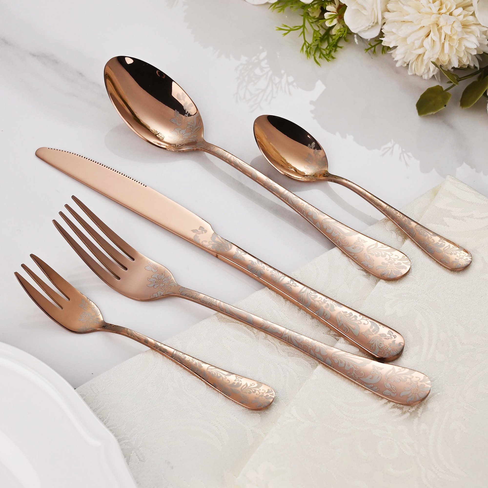 Faizee Home Besteck-Set Faizee Home Edelstahl-Besteckset mit Ornament-Design, mehrfarbig