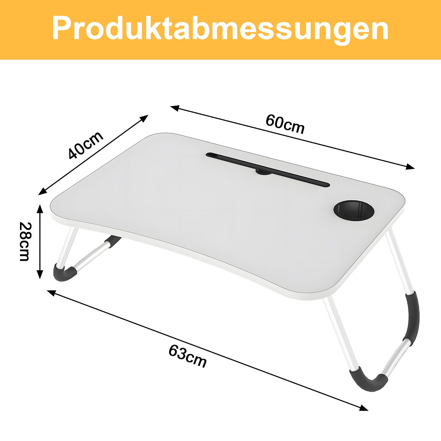 HEYHIPPO Laptoptisch Klappbarer Laptoptisch 60×40 cm,mit Getränkehalter & Tablet-Slot, weiß (Packung, Ergonomischer Betttisch, platzsparend, für Homeoffice, Lesen & Essen), Bett Tablett, für Laptops bis 17 Zoll, rutschfest, für Sofa & Bett