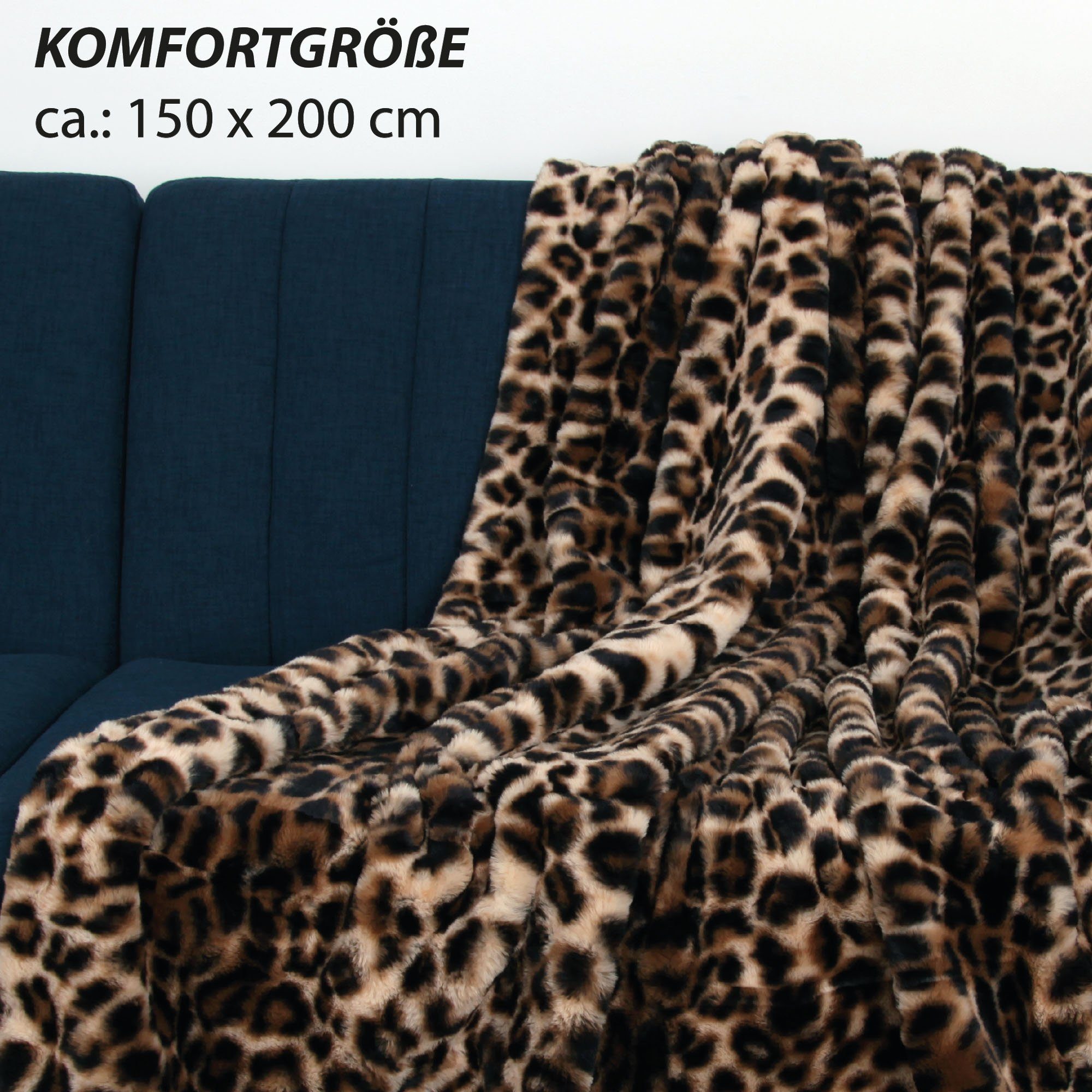 Decke Leopard Natur Schwarz 135x175, Plaid aus Baumwolle