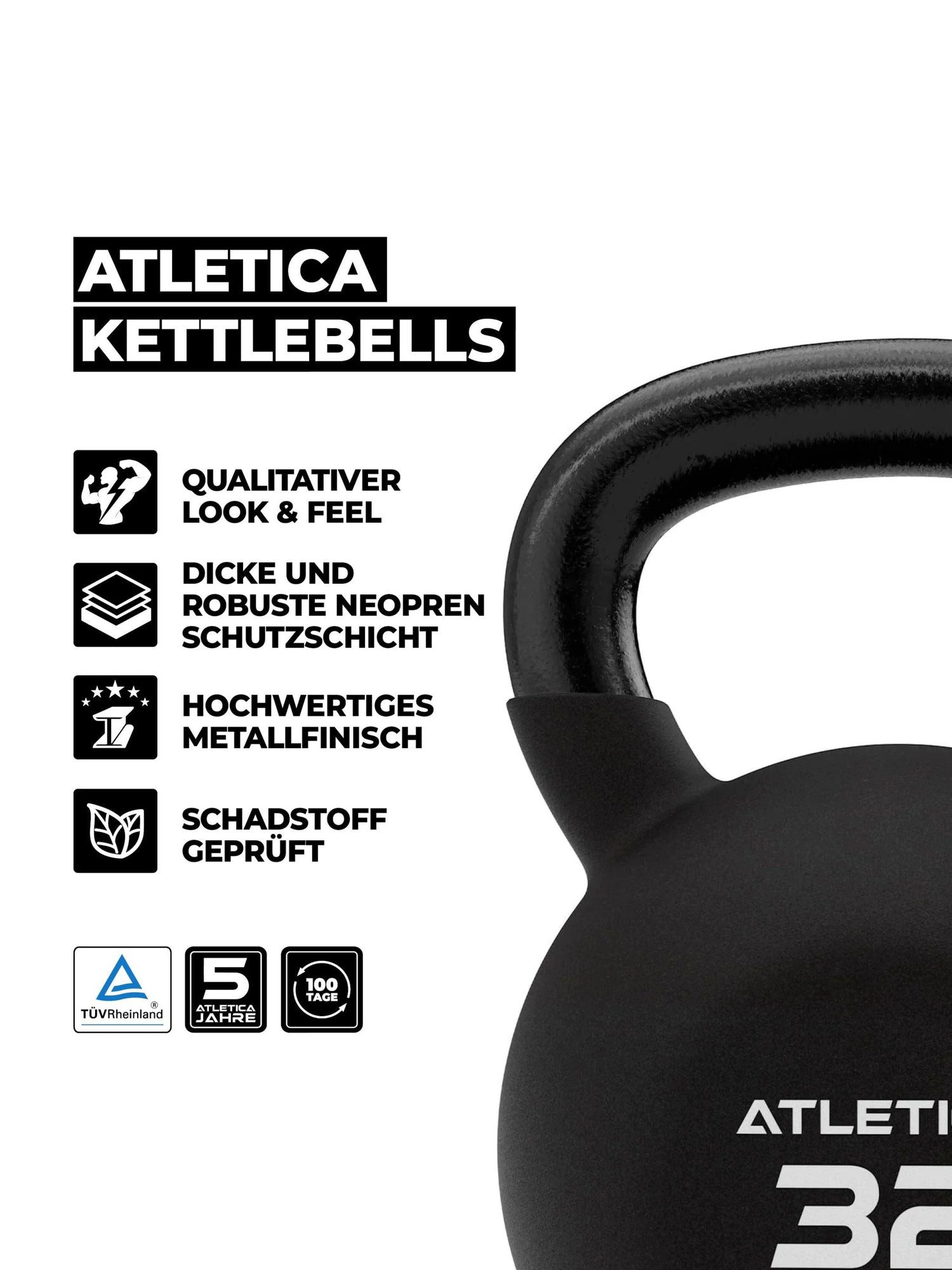 ATLETICA Kettlebell 4kg-32kg, TÜV geprüft auf Schadstoffe