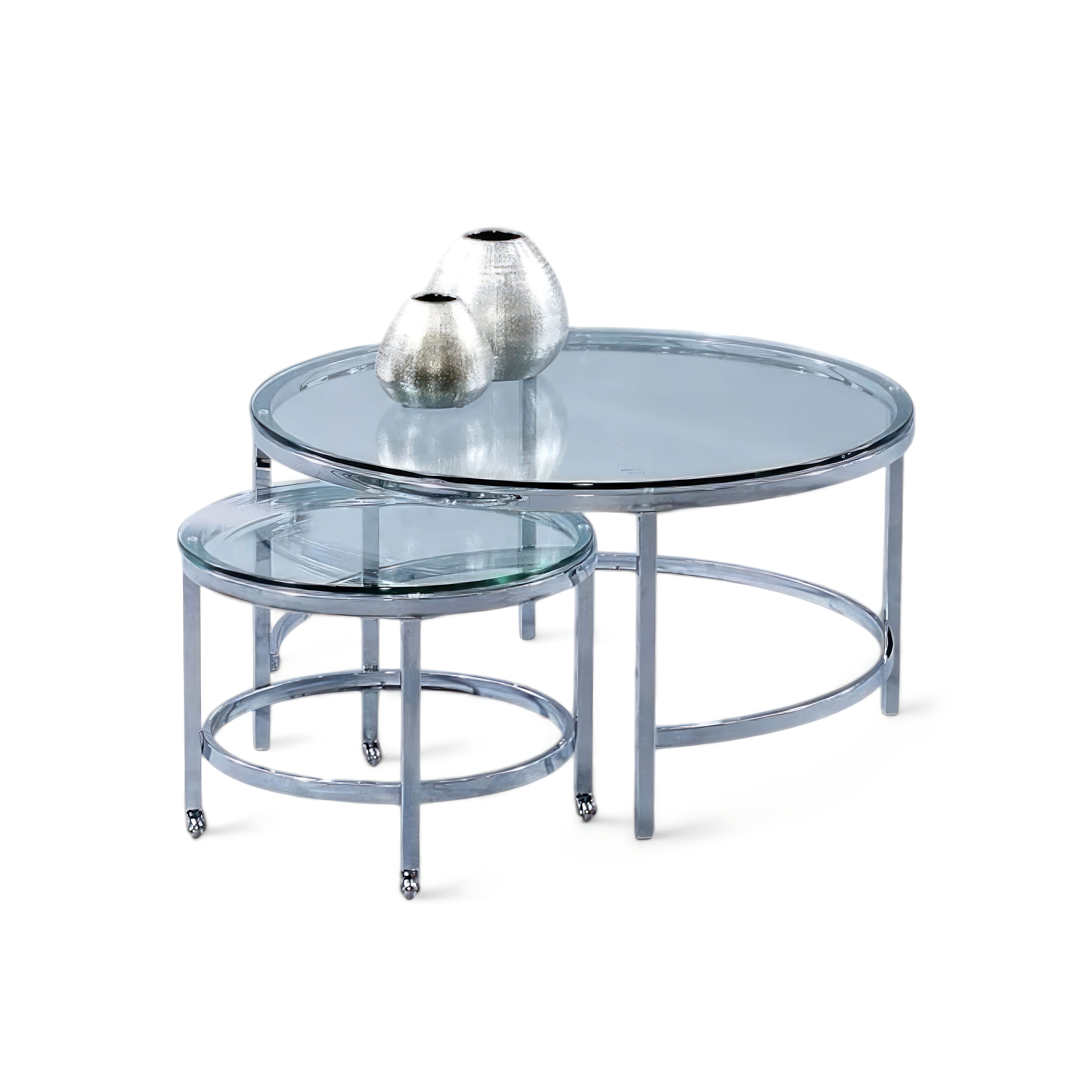JVmoebel Beistelltisch Elegante Прикроватные тумбочки Set mit blauer Glasoberfläche aus Edelstahl (Beistelltisch 1, Beistelltisch 2), Made in Europe