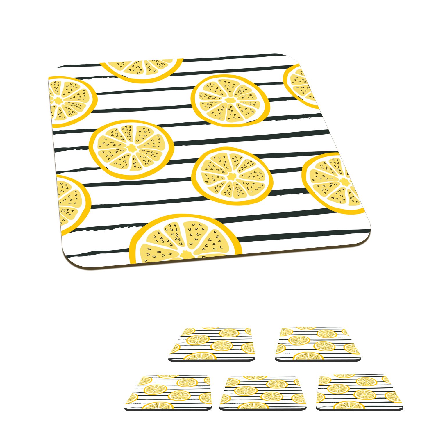 MuchoWow Glasuntersetzer Zitrone - Sommer - Pastell, Zubehör für Gläser, 6-tlg., Glasuntersetzer, Tischuntersetzer, Korkuntersetzer, Untersetzer, Tasse