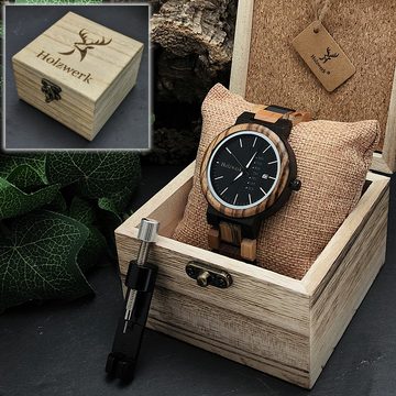 Holzwerk Quarzuhr NEUMARK Damen und Herren Holz Uhr mit Datum in schwarz, Walnuss braun