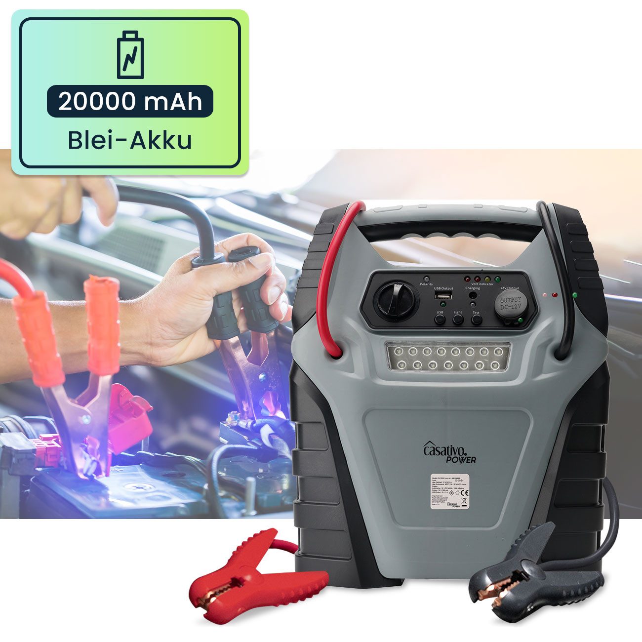 Casativo 5-in-1 Notfallbegleiter mit Starthilfe Booster & Luftkompressor Powerbank 20000 mAh, 12V, 20Ah, 1000A, 150 PSI – leistungsstark, mobil & vielseitig – Bild 4 von 5