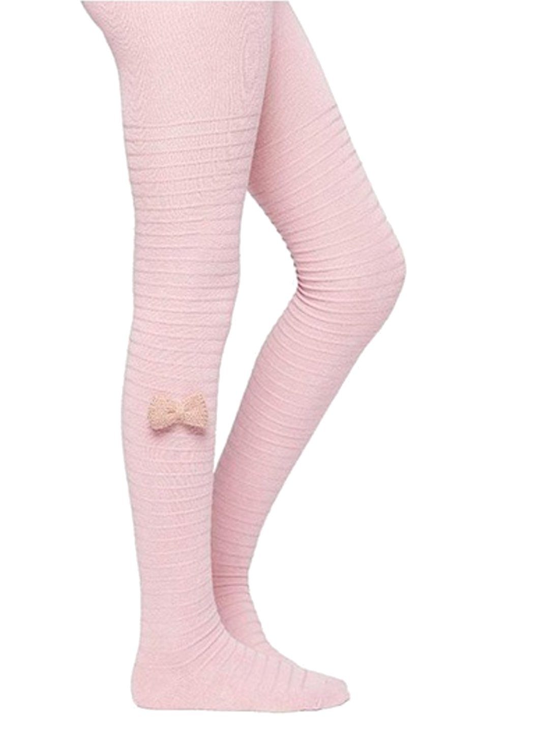 Strickstrumpfhose Ysabel Mora Kinder Strumpfhose Streifenmuster Strickschleife altrosa