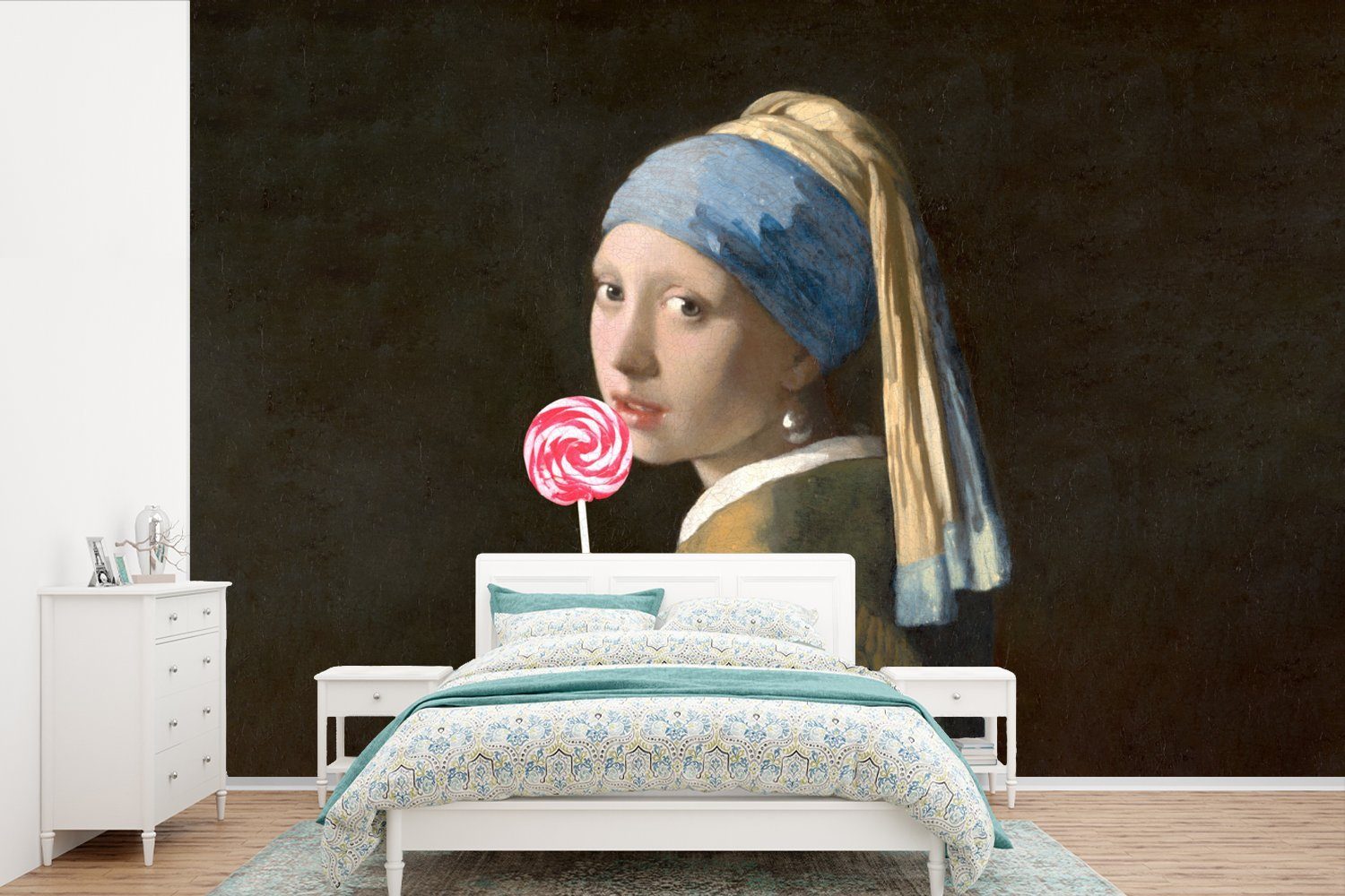 MuchoWow Fototapete Mädchen mit Perlenohrring - Johannes Vermeer - Lollipop, Matt, bedruckt, (6 St), Wallpaper für Wohnzimmer, Schlafzimmer, Kinderzimmer, Vinyl Tapete