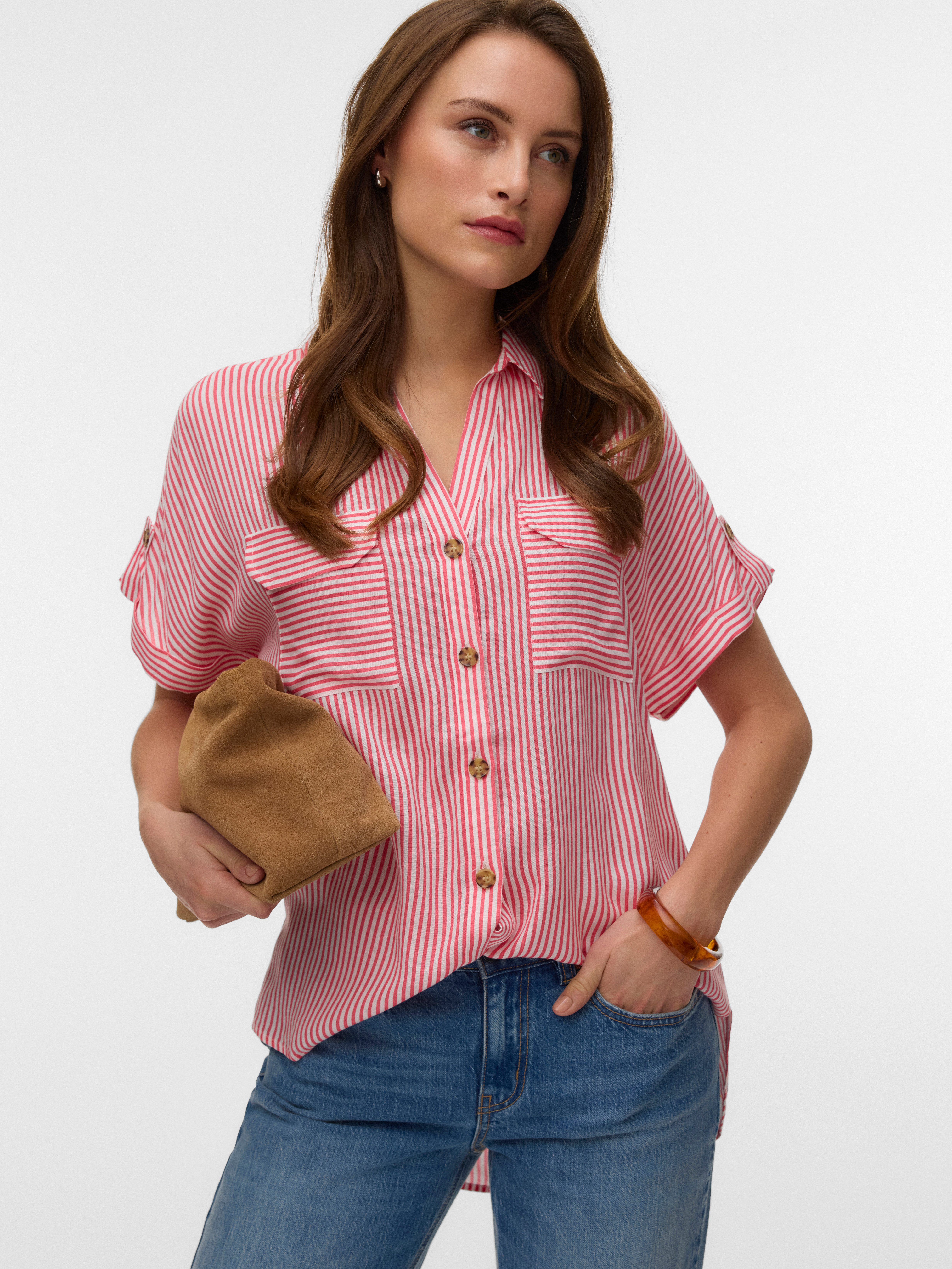 Vero Moda Kurzarmbluse VMBUMPY S/S SHIRT WVN GA NOOS Viskose, regular fit