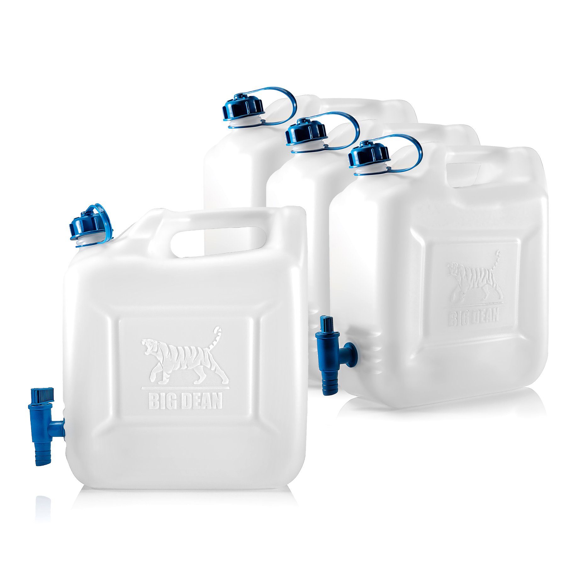 BigDean Kanister 4x Wasserkanister 12l Trinkwasserbehälter Trinkwasserkanister mit Hah (Set, 4 St., Kanister), Lebensmittelecht, Temperaturbeständig -20 bis +70 °c