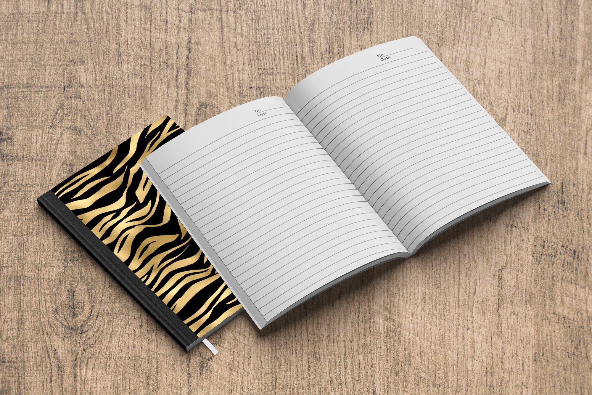 MuchoWow Notizbuch Muster - Zebra Seiten, - Tagebuch, Merkzettel, A5, Gold, 98 Notizheft, Journal, Haushaltsbuch