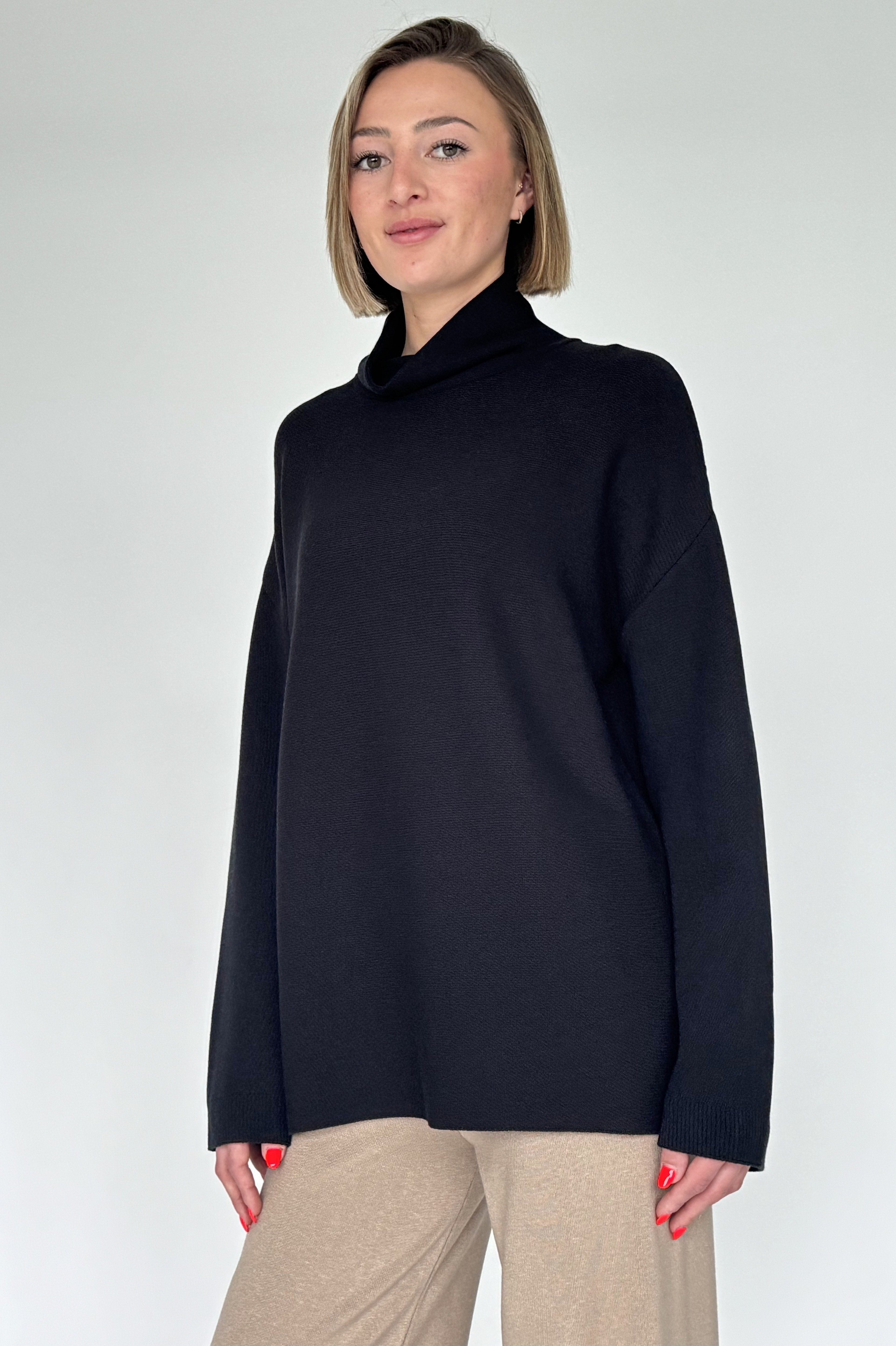Zuckerwatte Stehkragenpullover leichte A-Linie aus Viskose günstig online kaufen