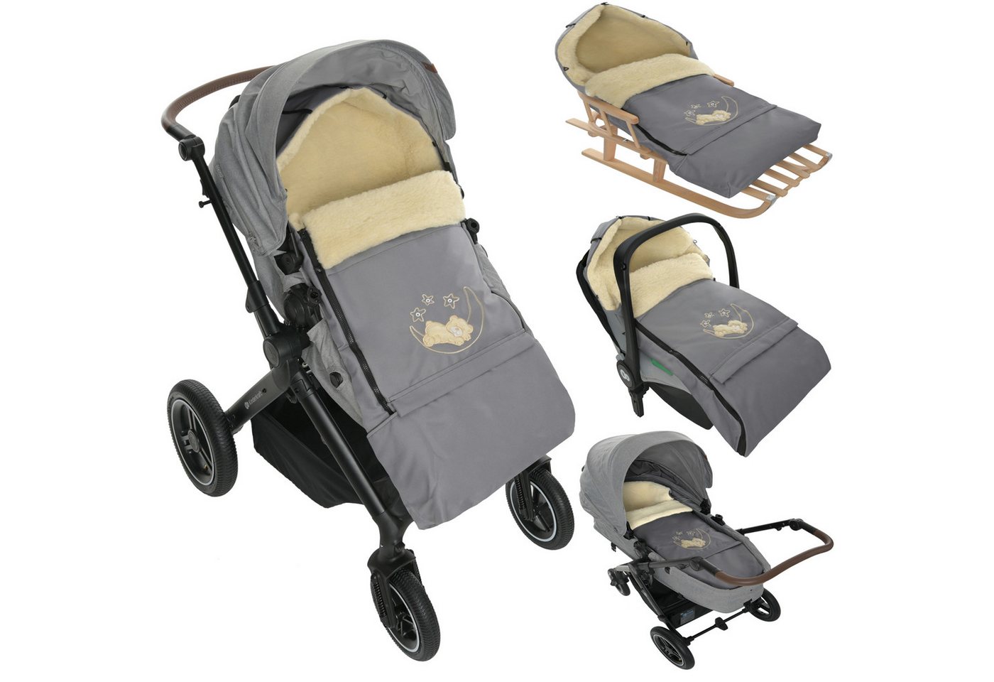 GOLDKIDS Fußsack Winter für Kinderwagen Babyschale (Schlittensack Lammwollesack Baby, Fußsack Kuschelsack), Winterfußsack 40 x 90/110 cm