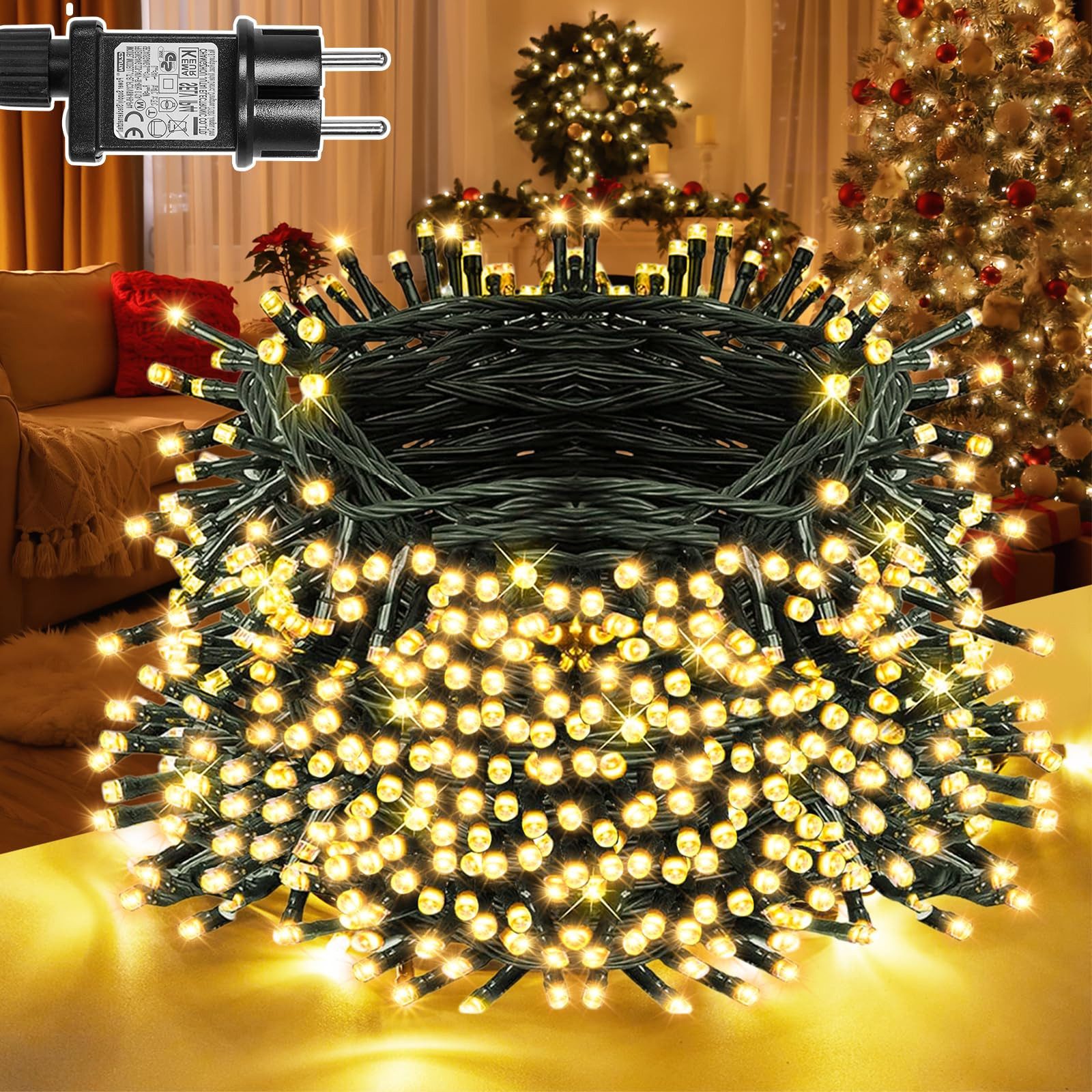 LED-Lichterkette Weihnachtsbaum,Weihnachtsbeleuchtung mit Timer 8 Modi Speicherfunktion