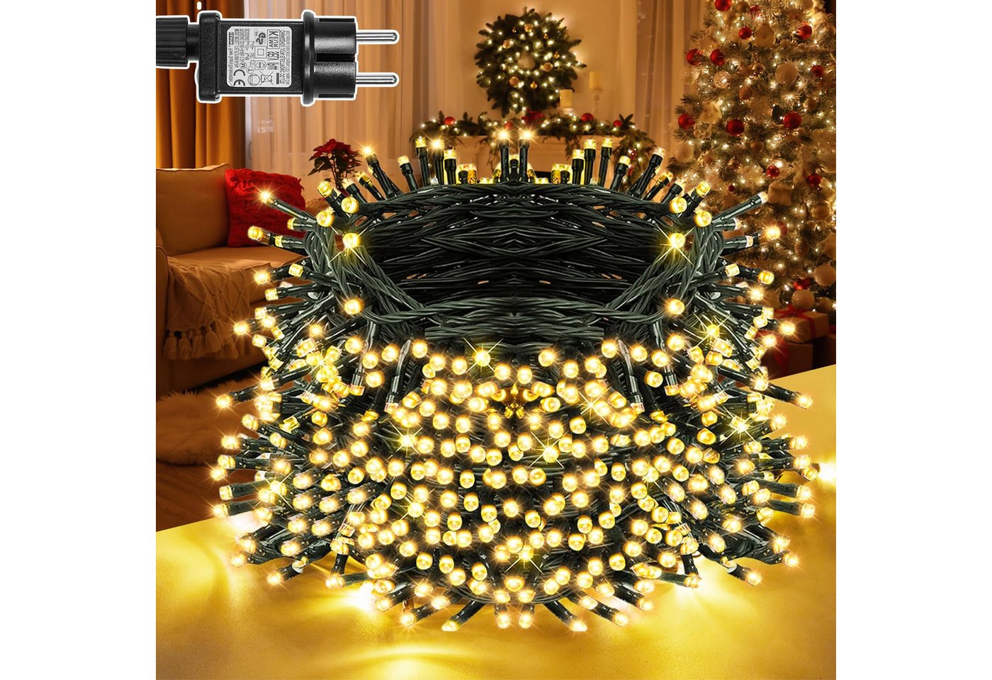 SERBASIC LED-Lichterkette Weihnachtsbaum,Weihnachtsbeleuchtung mit Timer 8 Modi Speicherfunktion, für Tannenbaum Garten Außen Innen Weihnachtsdeko