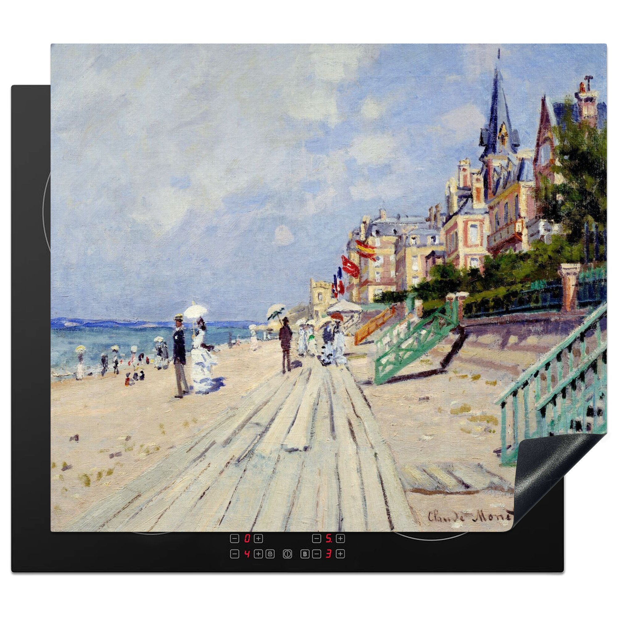 Monet, von Trouville Ceranfeldabdeckung (1 die Claude küche, 59x52 Vinyl, cm, Induktionsmatte Die für Gemälde von MuchoWow Herdblende-/Abdeckplatte - tlg), Strandpromenade