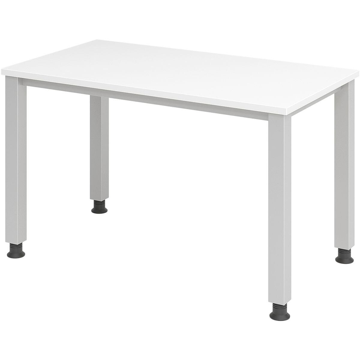 HAMMERBACHER Schreibtisch Home Office, höhenverstellbar bis 81 cm, Quadratrohr-Gestell weiß/silber | Schreibtische