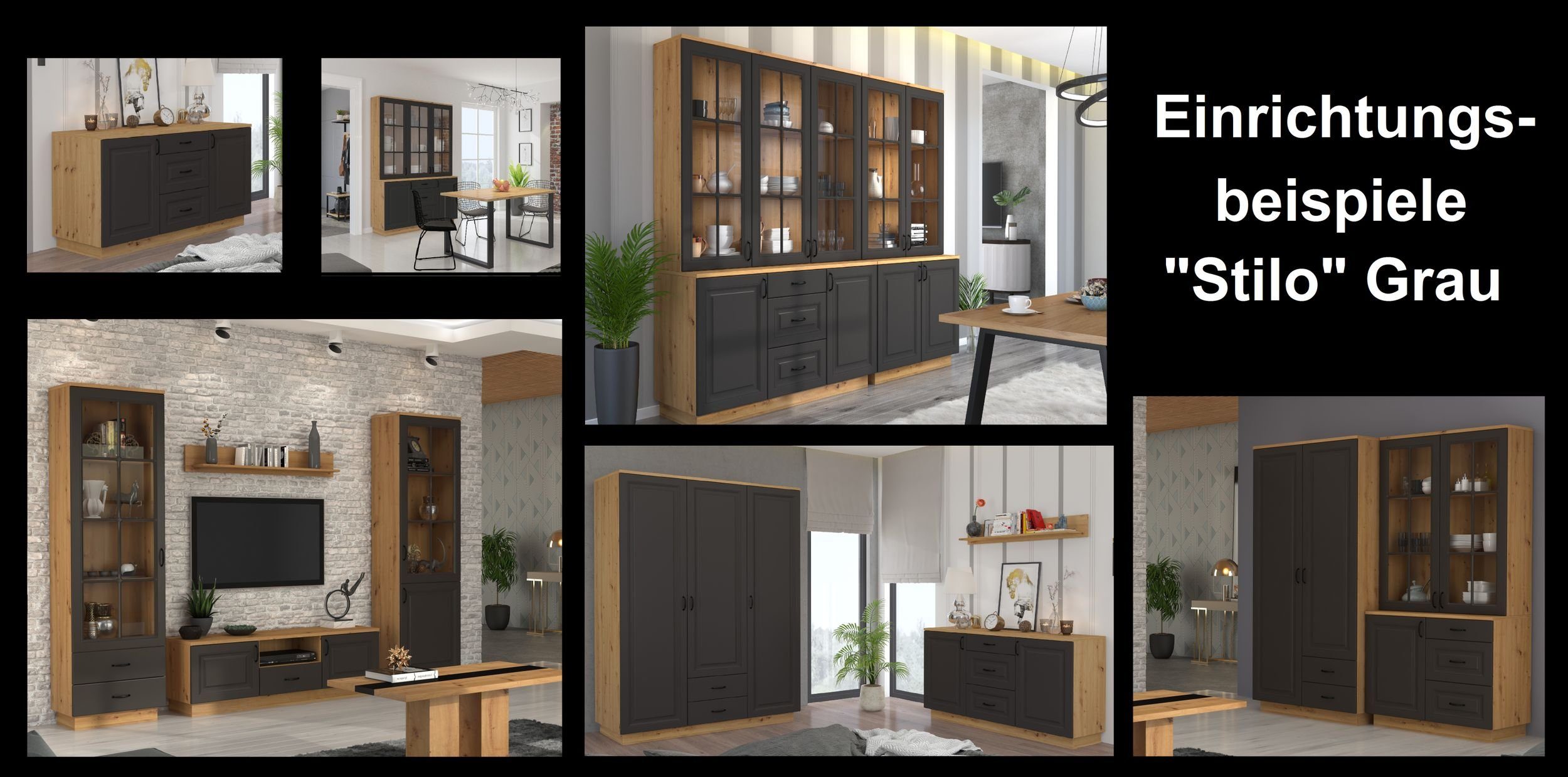 Küchen-Preisbombe Küchenbuffet Buffetküche Stilo 100 cm Esszimmer Landhaus Grau Eiche Buffet Küche