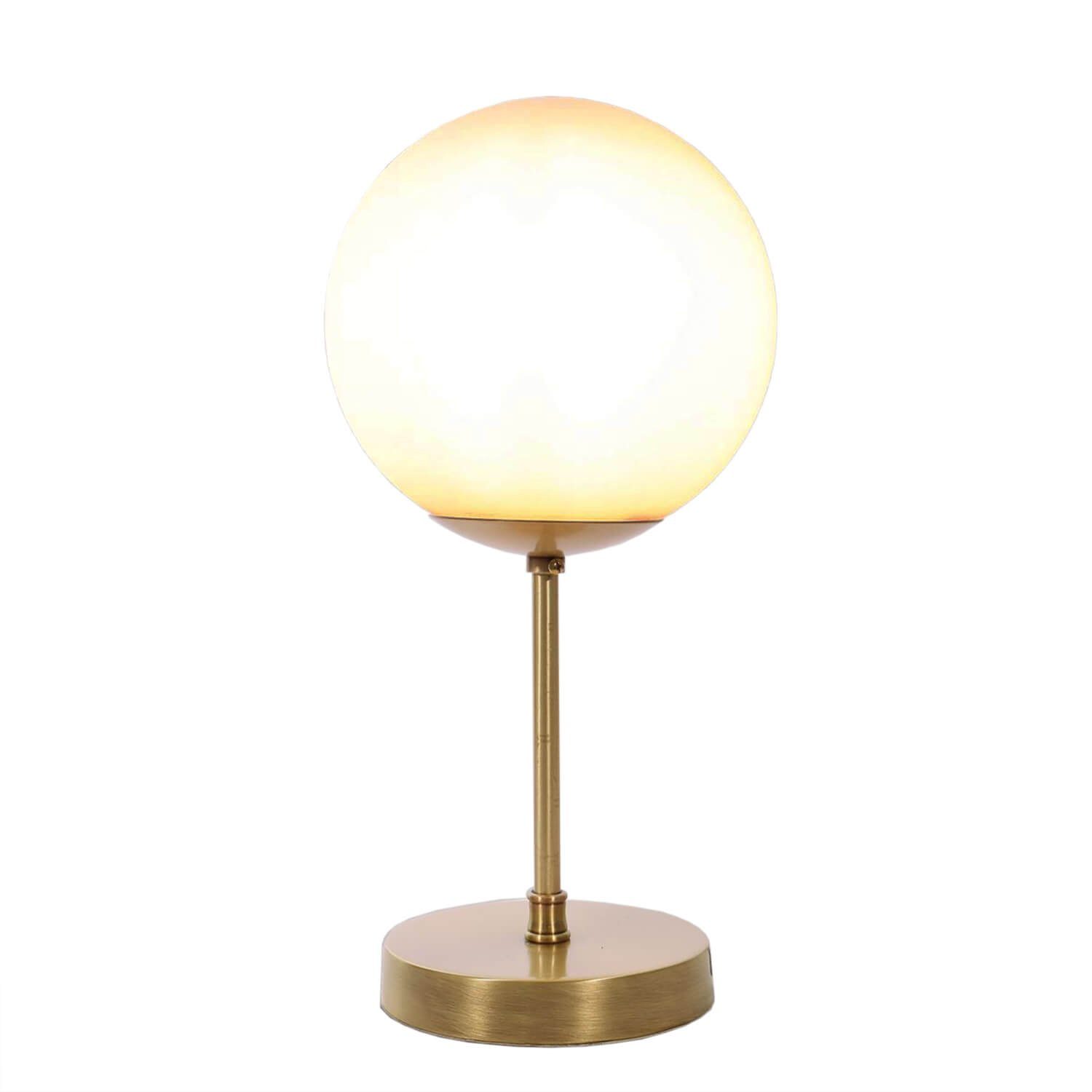 Licht-Erlebnisse in Tischlampe Handarbeit MUSA, ohne Leuchtmittel, hell Weiß Nachttischlampe Vintage Bronze Glasschirm Messing