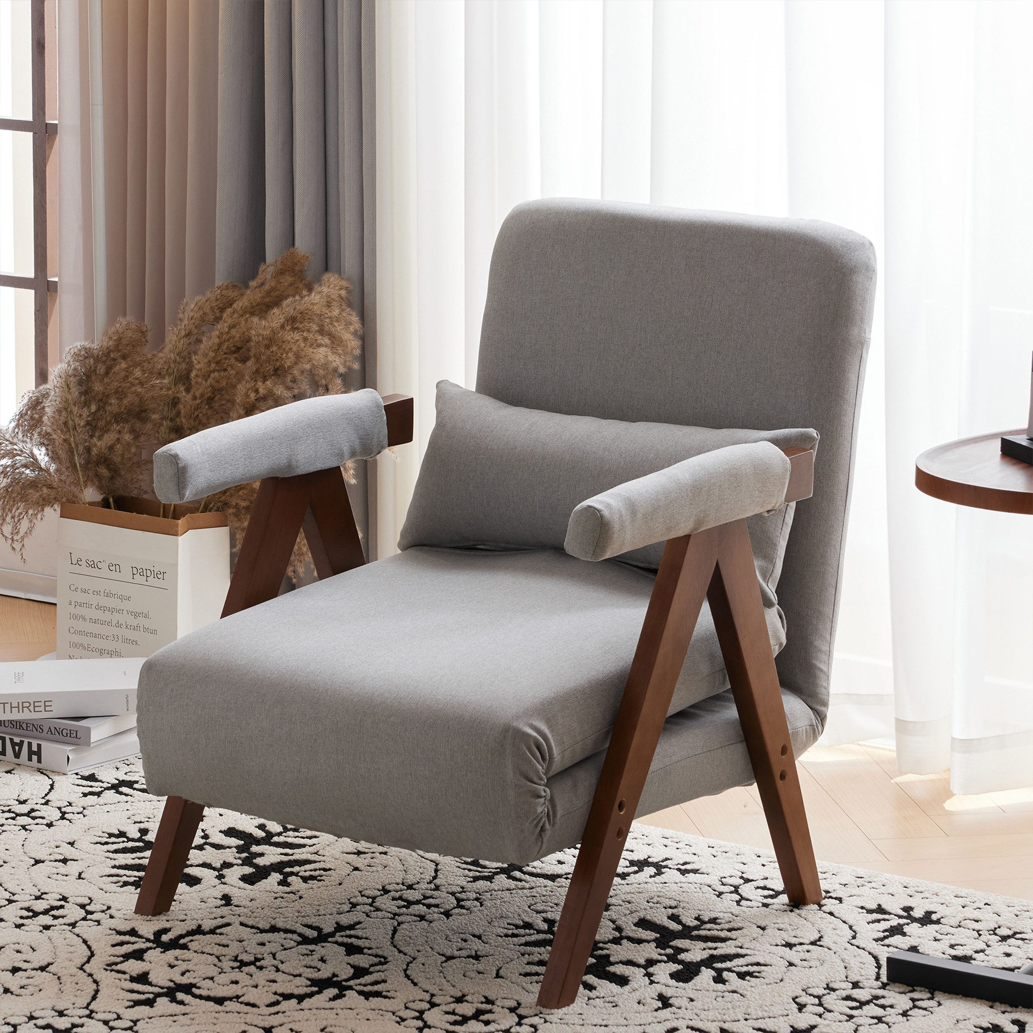 KLAM HOME Loungesessel 3 in1 verstellbare Rückenlehne 6 Positionen, umwandelbares Schlafsofa, multifunktionaler Relaxsessel geeignet für Zuhause und Büro