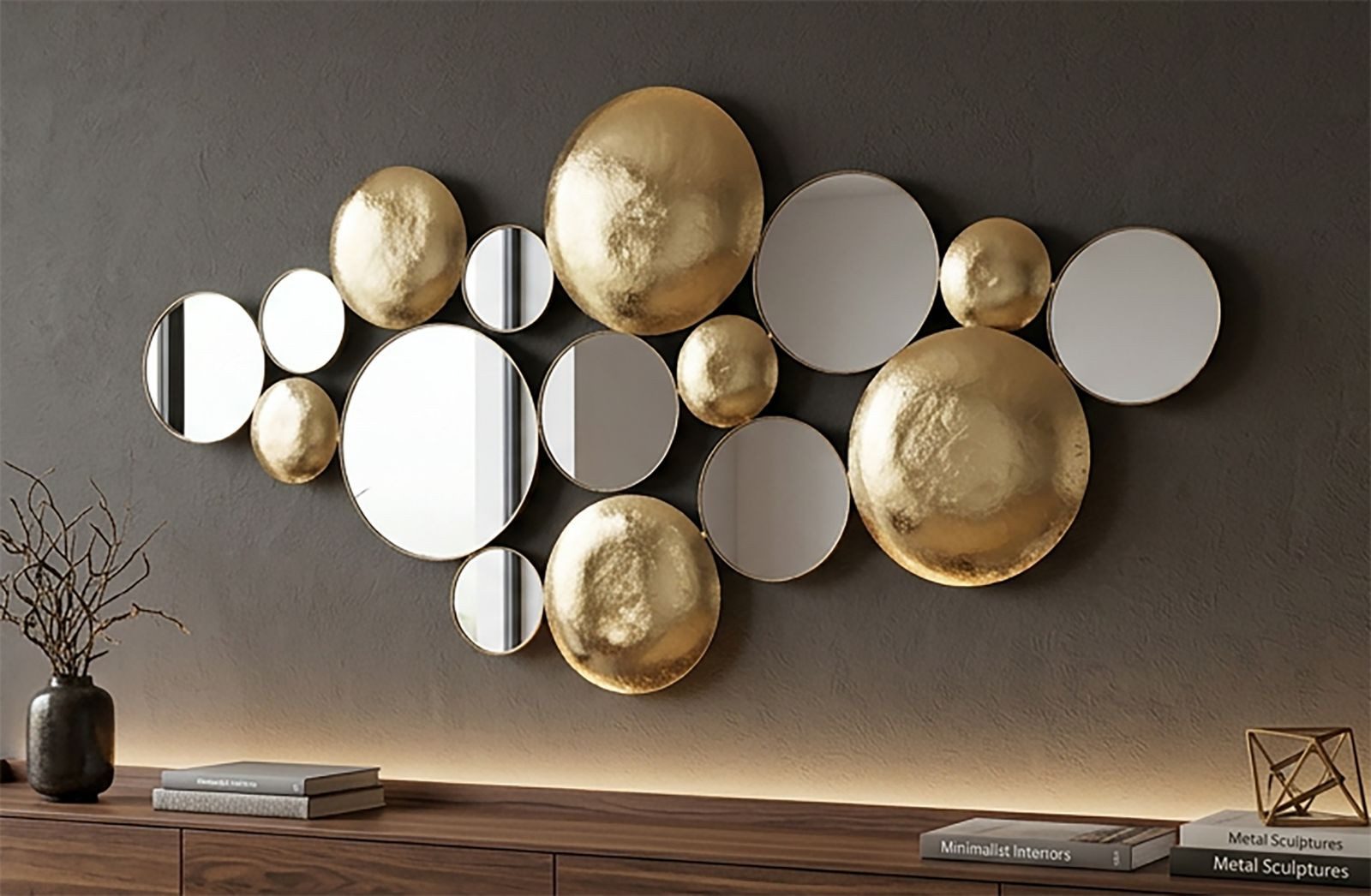 MF Wanddekoobjekt Wanddekoration mit Spiegeln Novara goldfarben 118 x 60 cm (1 St)