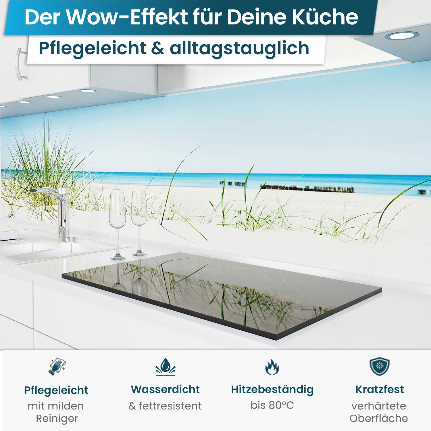 danario Küchenrückwand Folie selbstklebend - Matt - Spritzschutz Küche - versteift & robust