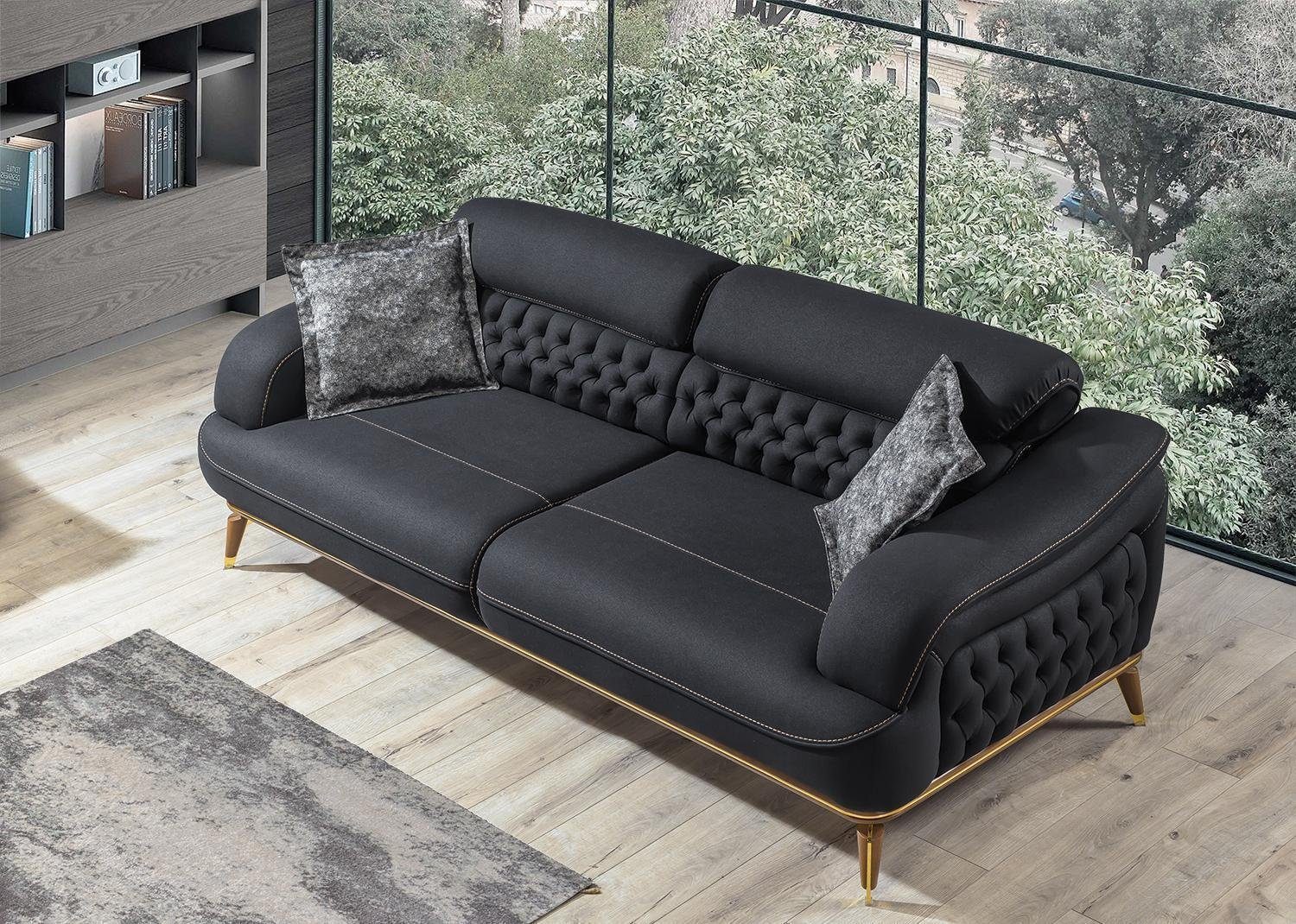 JVmoebel Sofa Luxus Dreisitzer Sofa 3 Sitz Möbel Sofas Schwarz Couch Stoff Couchen, 1 Teile, Made in Europa