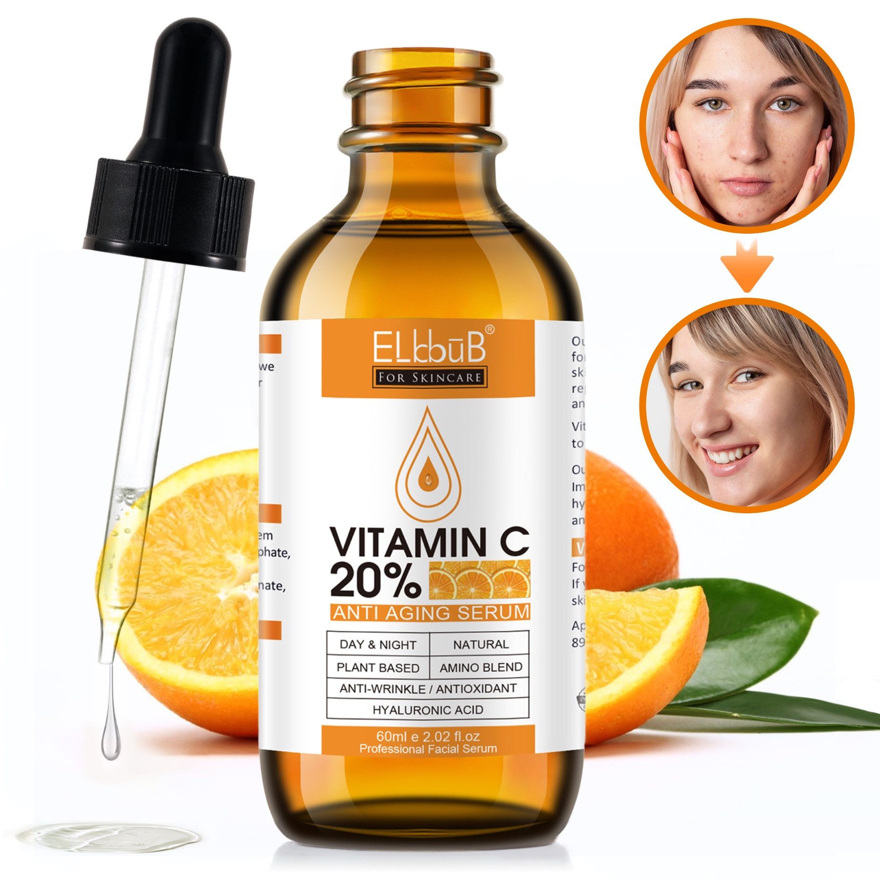P-Beauty Cosmetic Accessories Gesichtsserum mit Vitamin C und E Hyaluronsäure Anti Aging Falten Vegan 60ml, 1-tlg., Enthält Vitamine, Farbmittelfrei, Farbstofffrei, Hypoallergen