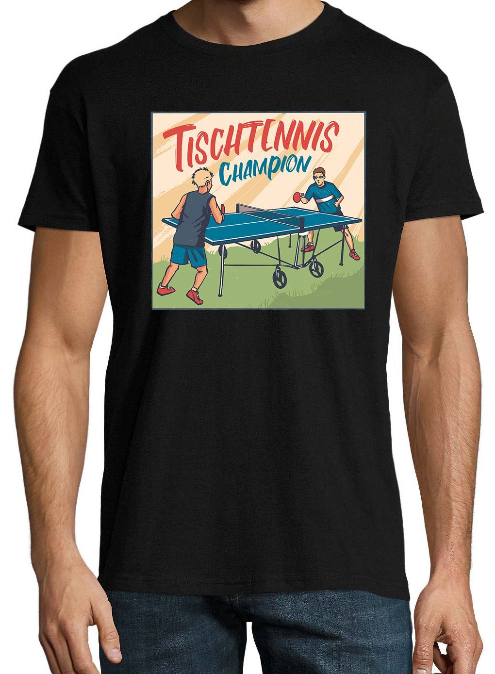 Youth Designz T-Shirt Tischtennis mit trendigem Herren Frontprint Shirt Champion Schwarz