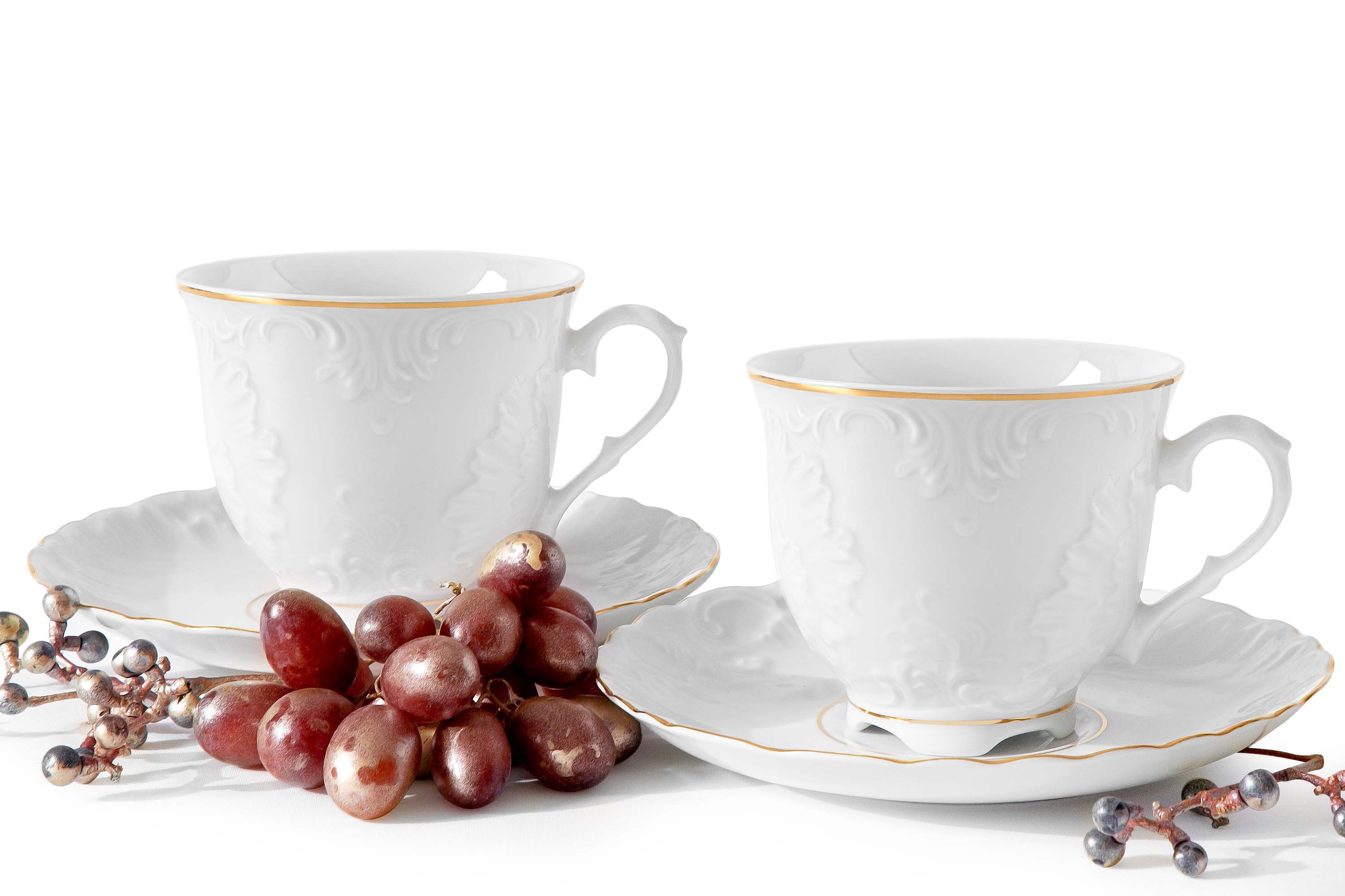 KONSIMO® Kaffeeservice CMIELOW ROCOCO Kaffeetassen-Set für 2 Personen (4-tlg), 2 Personen, Porzellan, in echtem Gold bemalt, Handwäsche empfohlen, Elegant, handgefertigt