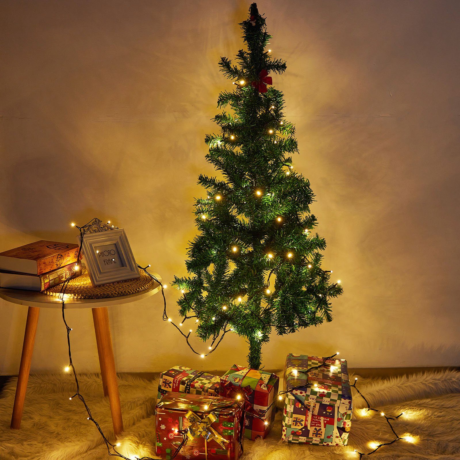 Rosnek LED-Baummantel 20-100M, 8 modi, Wasserdicht, für Weihnachtsbaum Party Deko, Schwarzer Draht; Timer; Memory Funktion.