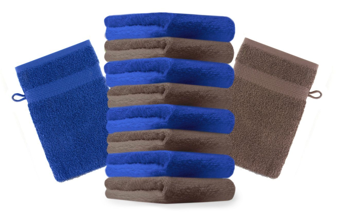 Betz Waschhandschuh 10 Stück Waschhandschuhe Premium 100% Baumwolle Waschlappen Set 16x21 cm Farbe Royalblau und nussbraun