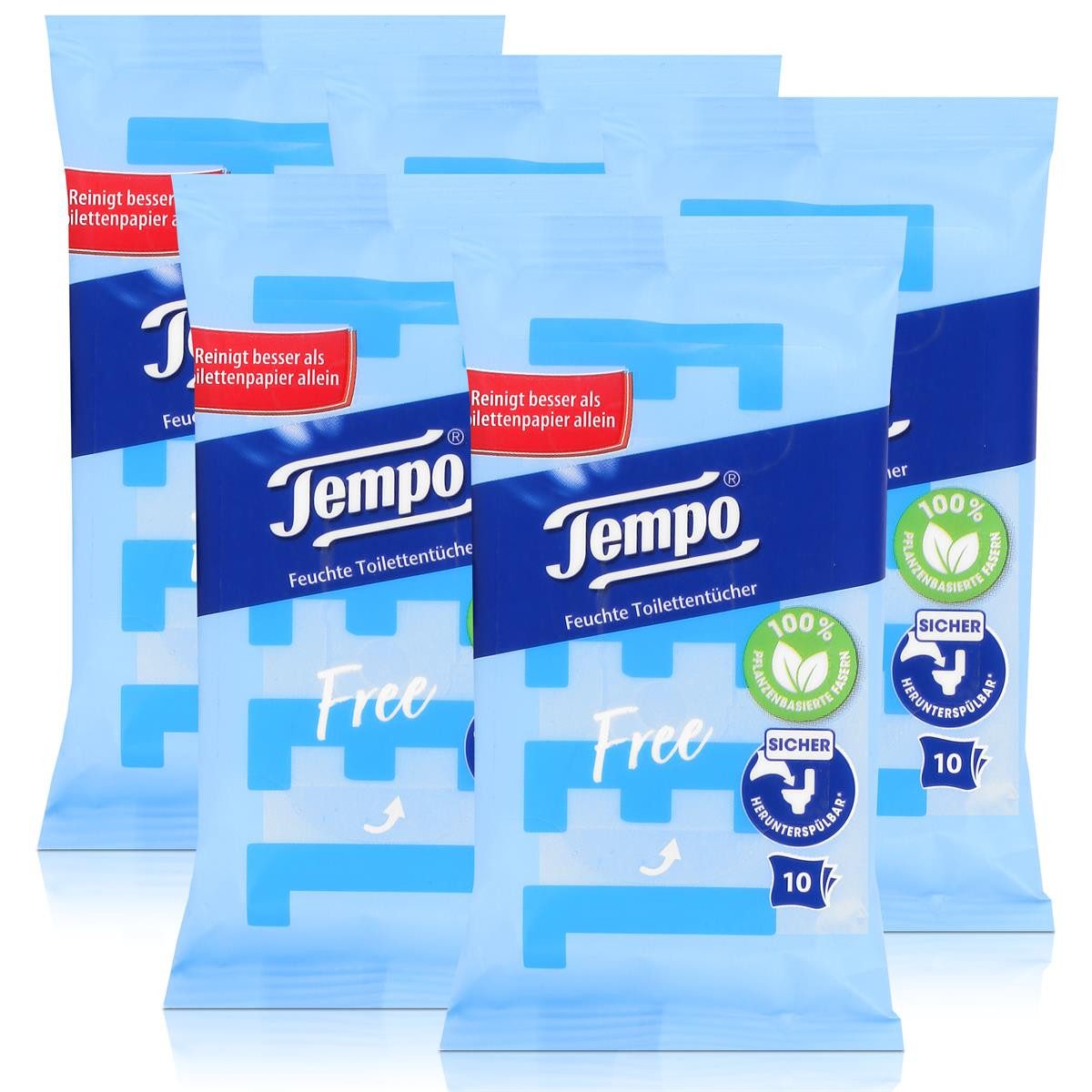 TEMPO feuchtes Toilettenpapier 5x Tempo Feuchte Toilettentücher sanft & pflegend Travelpack, mit Kami