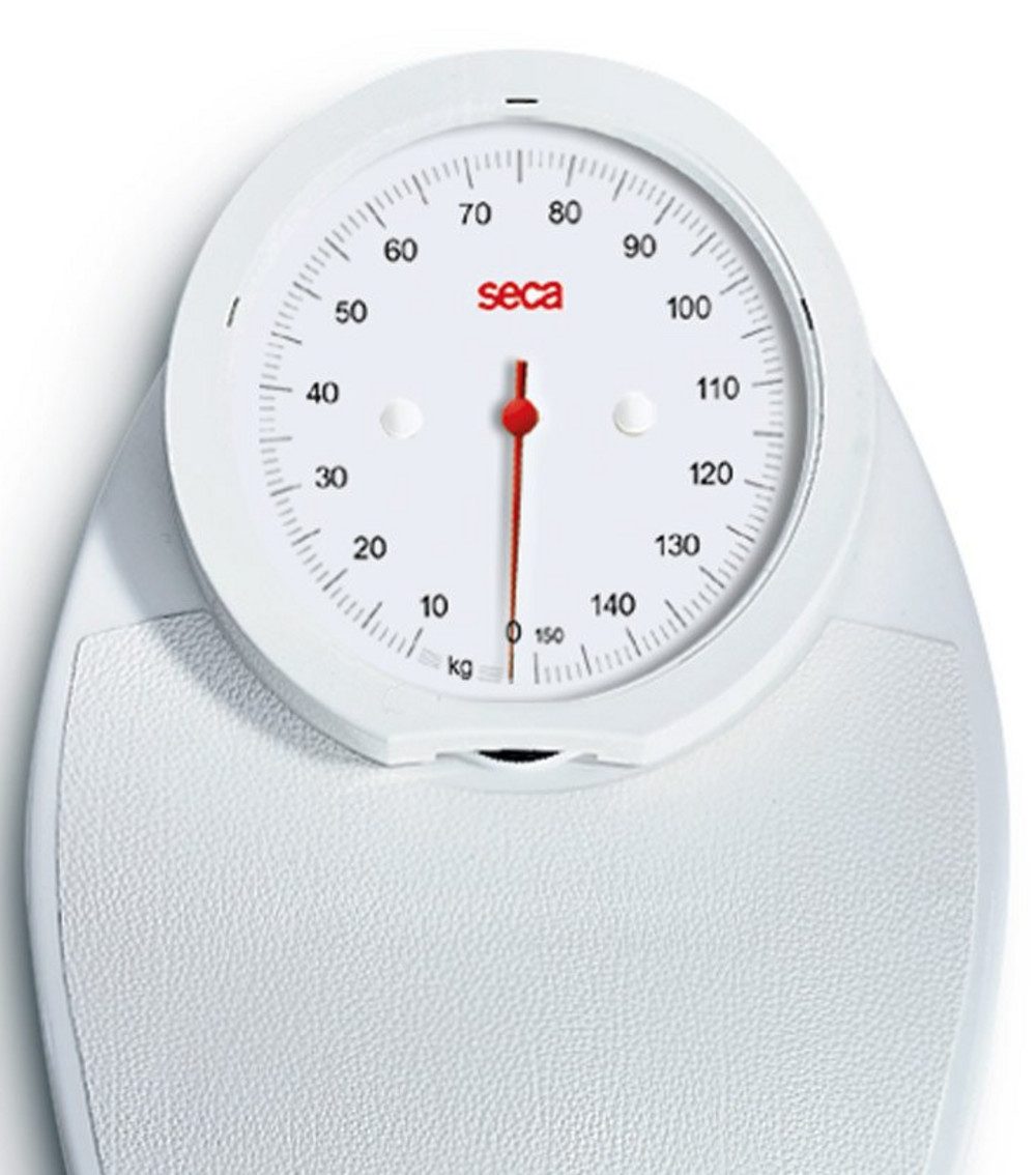 SECA Personenwaage mechanische Flachwaage seca viva 750 weiß, Waage für Alltag, 1-tlg., Nullstelleinrichtung, Leicht und kompakt, Robustes Stahlgehäuse, Präzise Messung