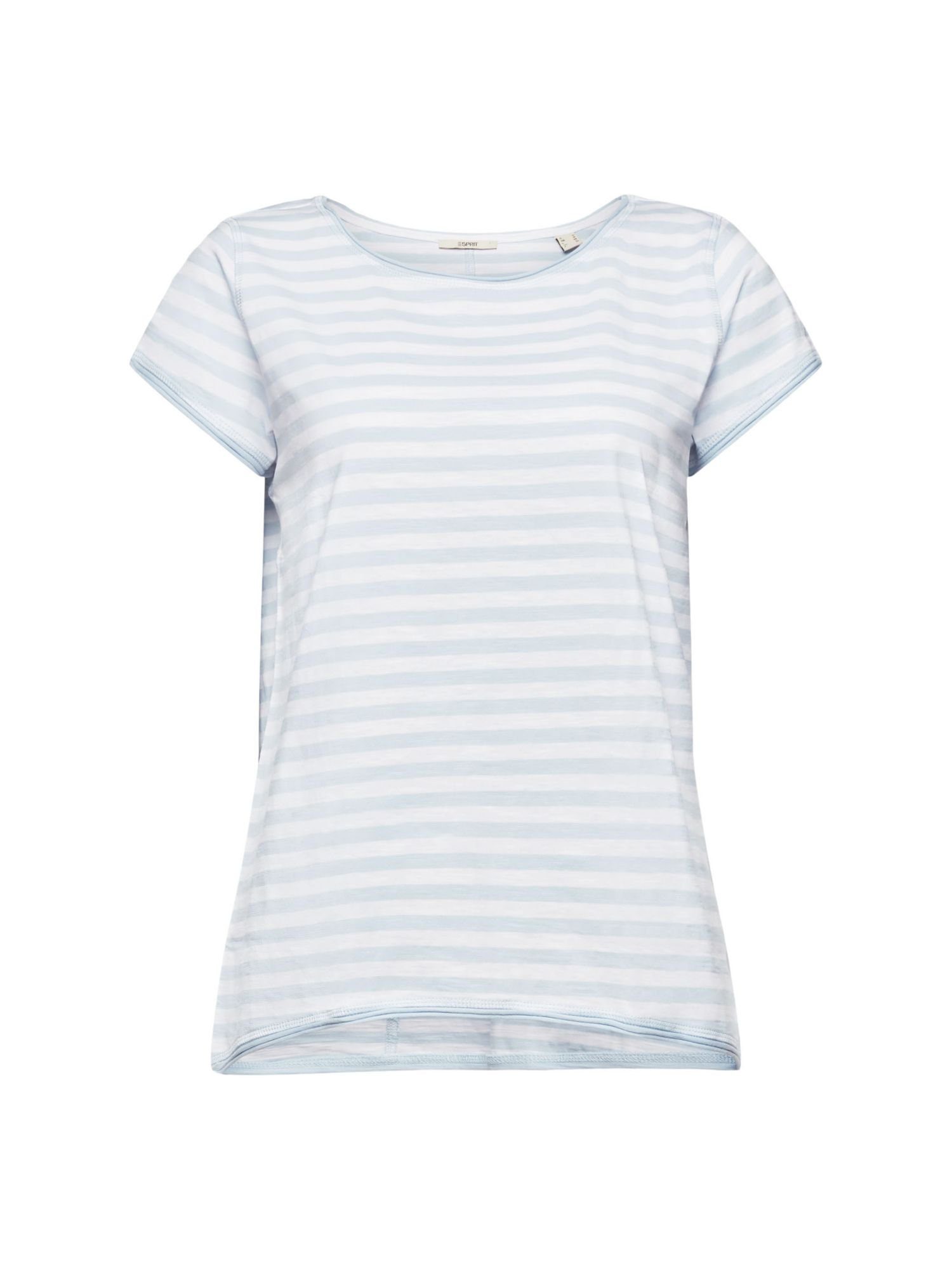 Esprit T-Shirt Streifen-T-Shirt mit Rollkanten (1-tlg) NEW PASTEL BLUE