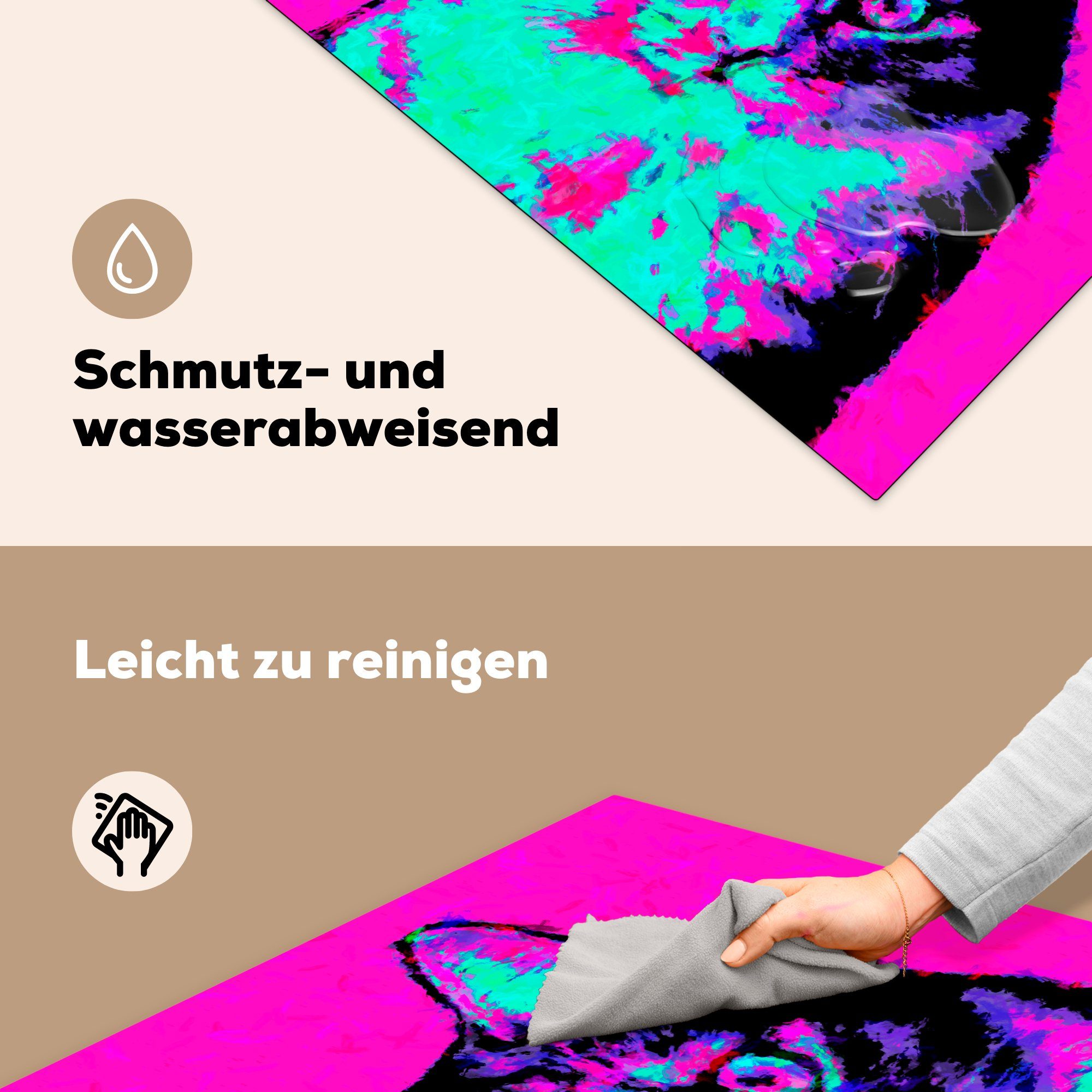 MuchoWow Herdblende-/Abdeckplatte Farbige Pop-Art-Katze, Vinyl, 78x78 für cm, Ceranfeldabdeckung, Arbeitsplatte küche (1 tlg)