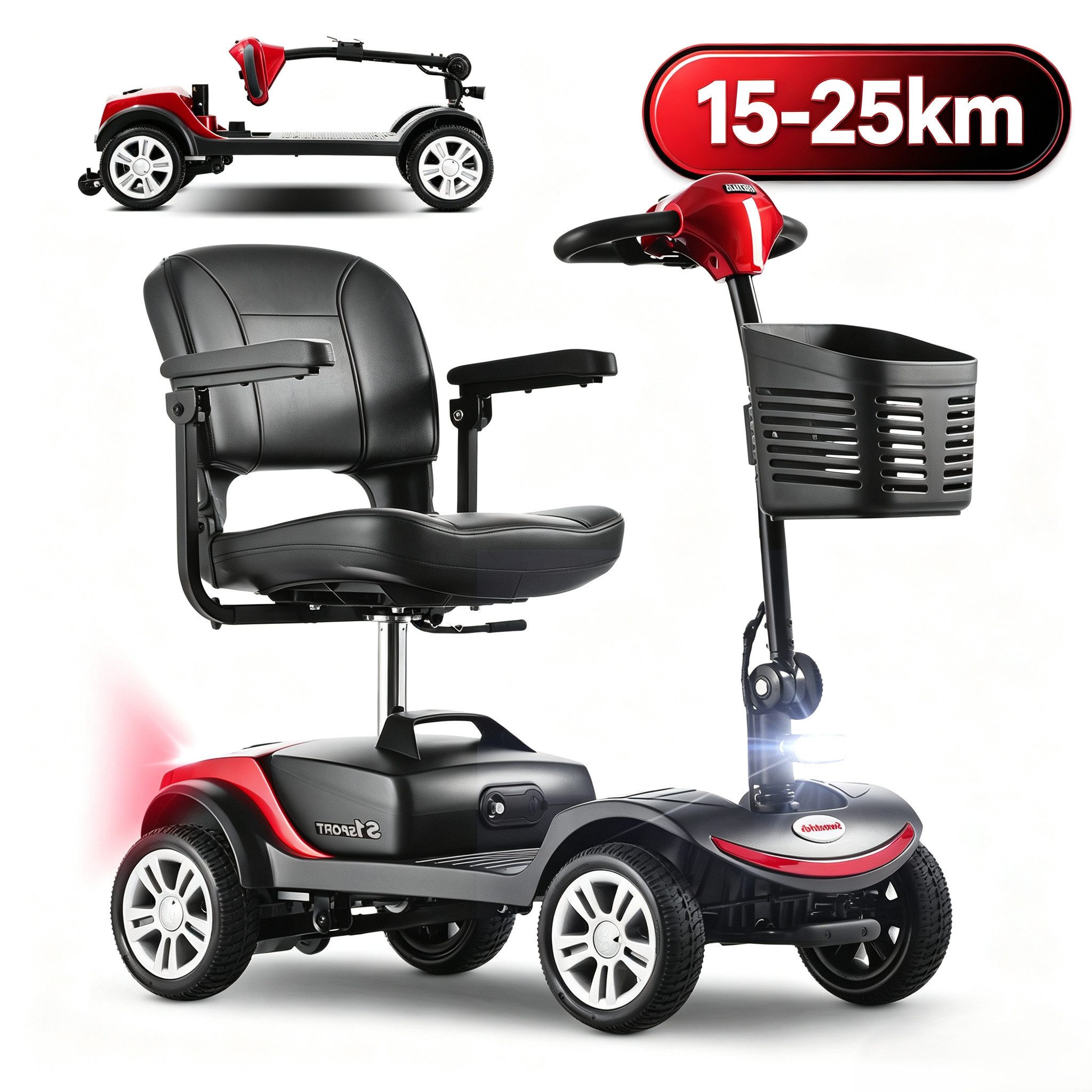 muvano Elektromobil 300W Motor 25km Reichweite 360° Drehsitz 136kg Traglast Seniorenmobil, 300 W, führerscheinfrei, klappbar Für Senioren und Erwachsene