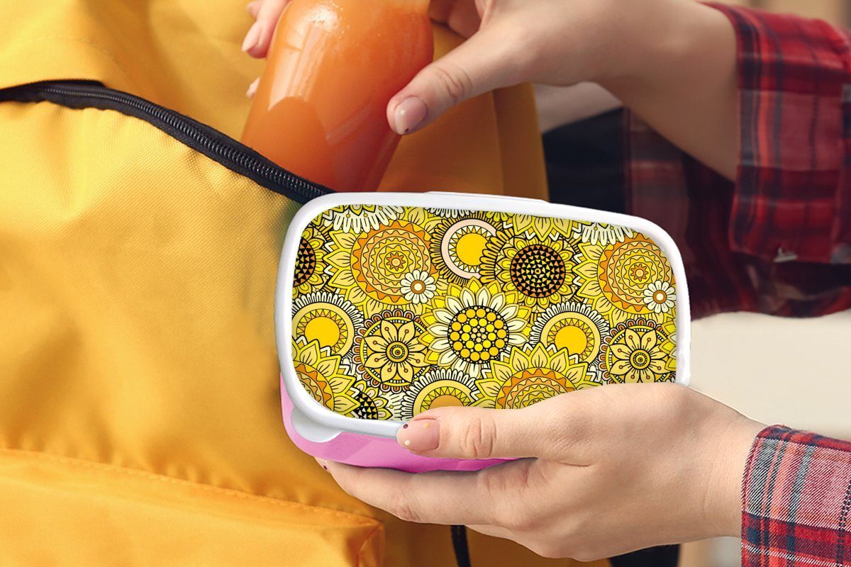Sonnenblume - Erwachsene, MuchoWow Kunststoff, für Lunchbox Brotdose Kinder, rosa Snackbox, Muster Kunststoff Brotbox Mädchen, Gelb, (2-tlg), -