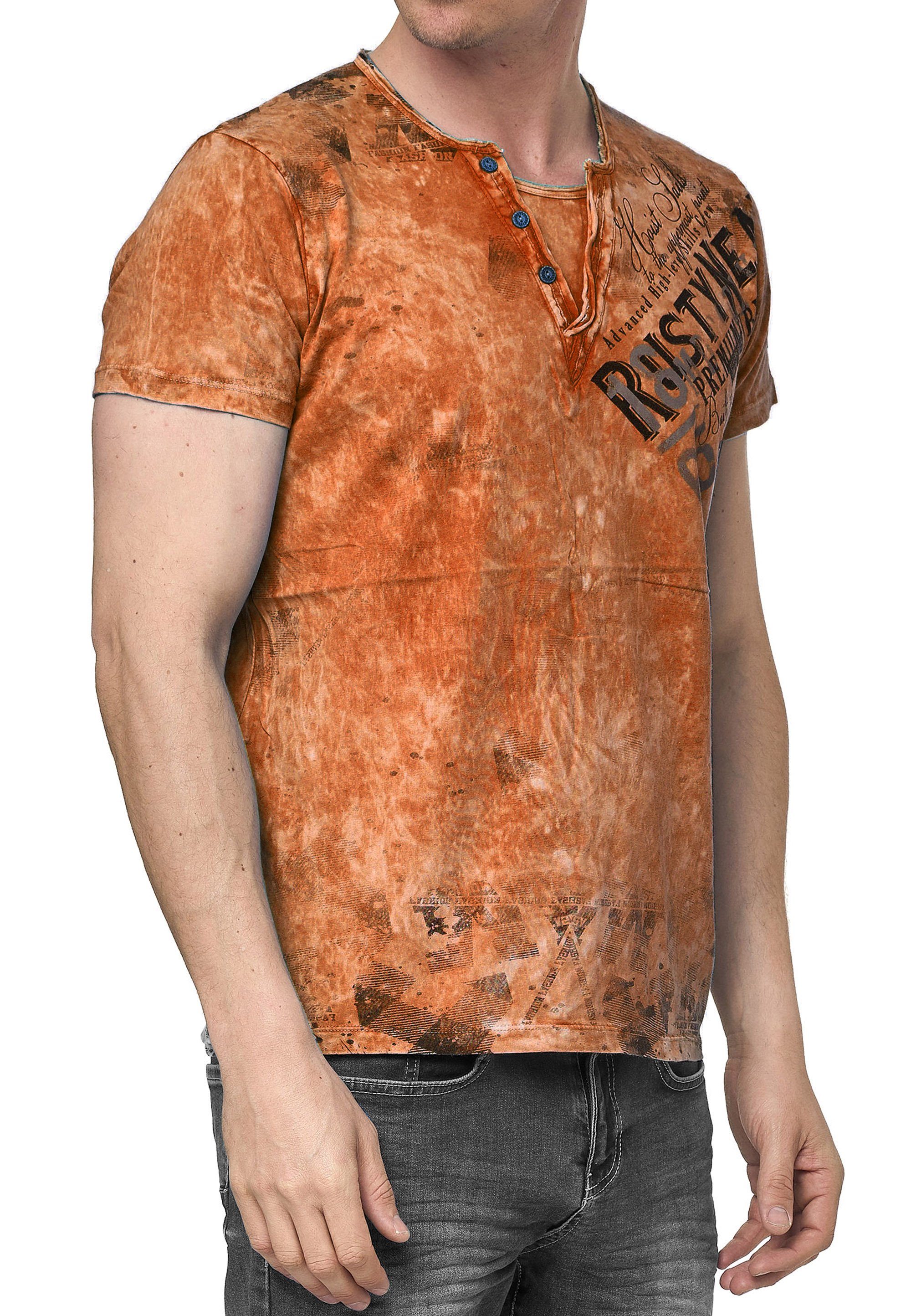 Rusty Neal T-Shirt im coolen Used-Look-Design orange