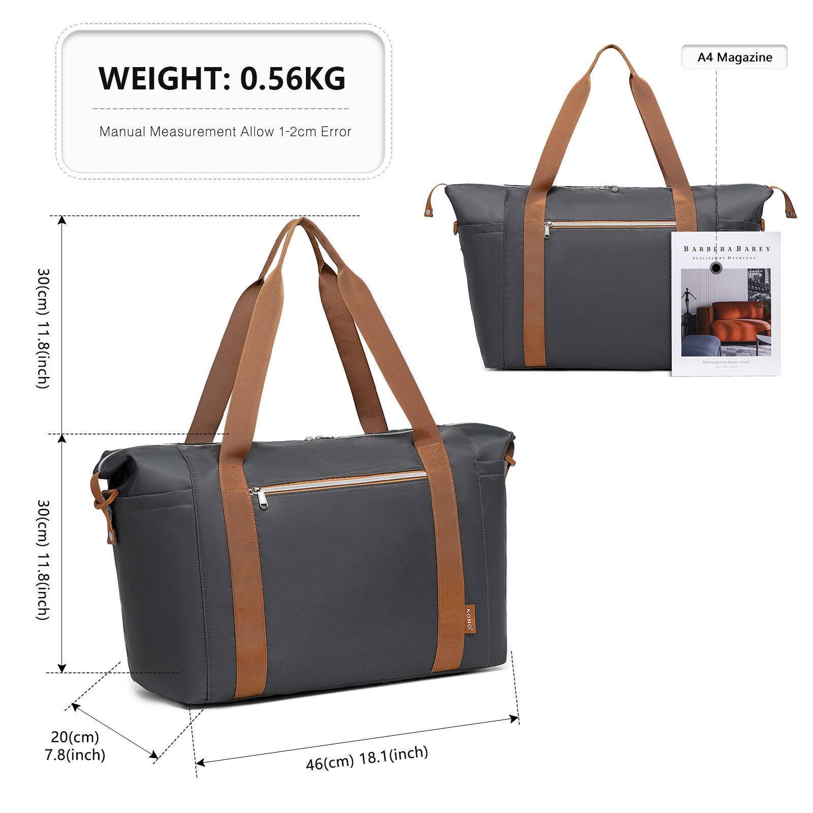 KONO Handtasche 46 x 30 x 20 cm Reisetasche, Unter dem Sitz Kabinentasche
