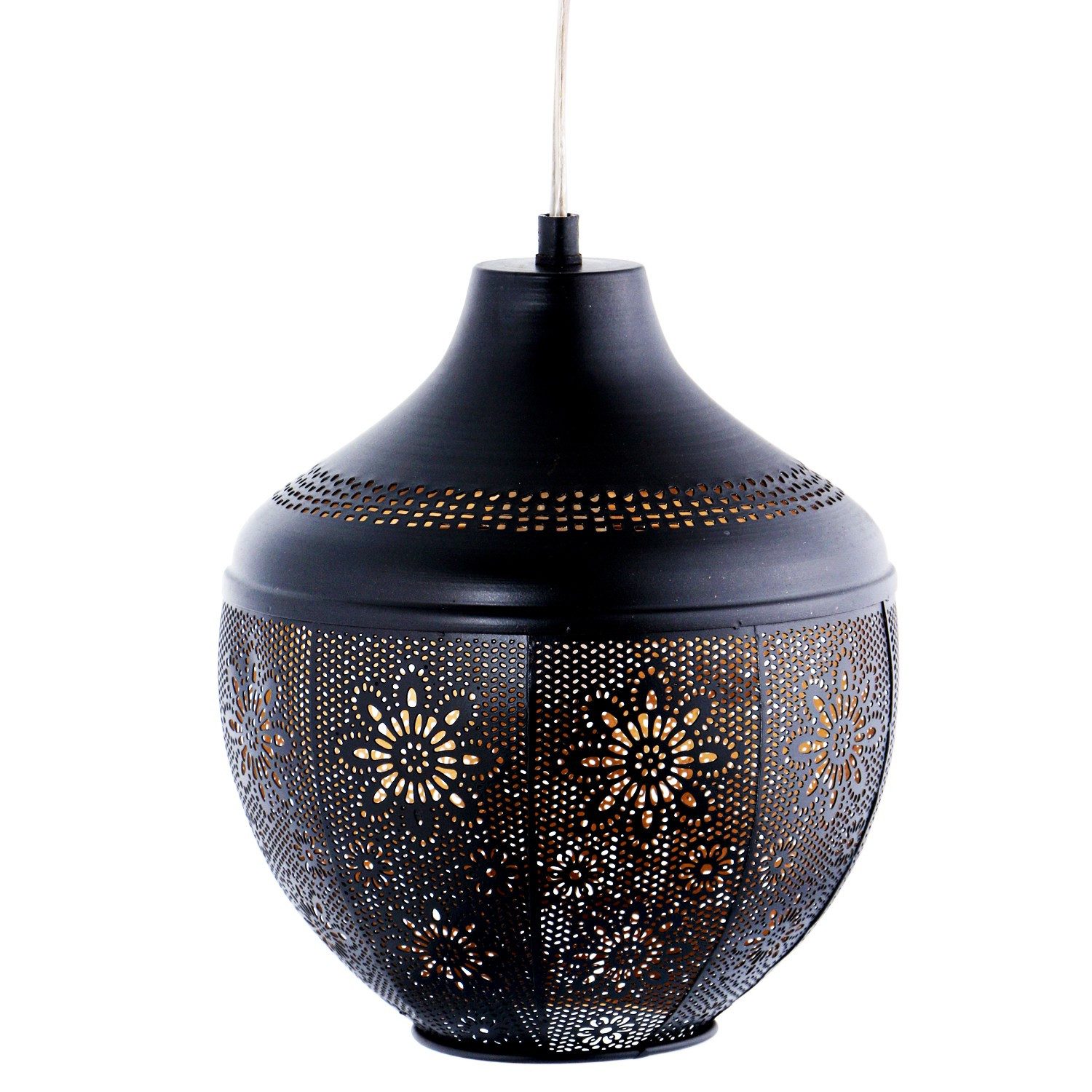 Marrakesch Orient & Mediterran Interior Pendelleuchte Orientalische Retro Deko Hängeleuchte Boha aus Metall in Schwarz 27 cm, Handarbeit