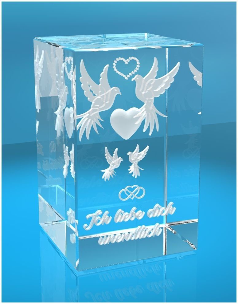 VIP-LASER Dekofigur mit Geschenkbox, Ich Glasquader in Dich Text Germany, liebe I Made Tauben Familienbetrieb unendlich Hochwertige 3D graviert